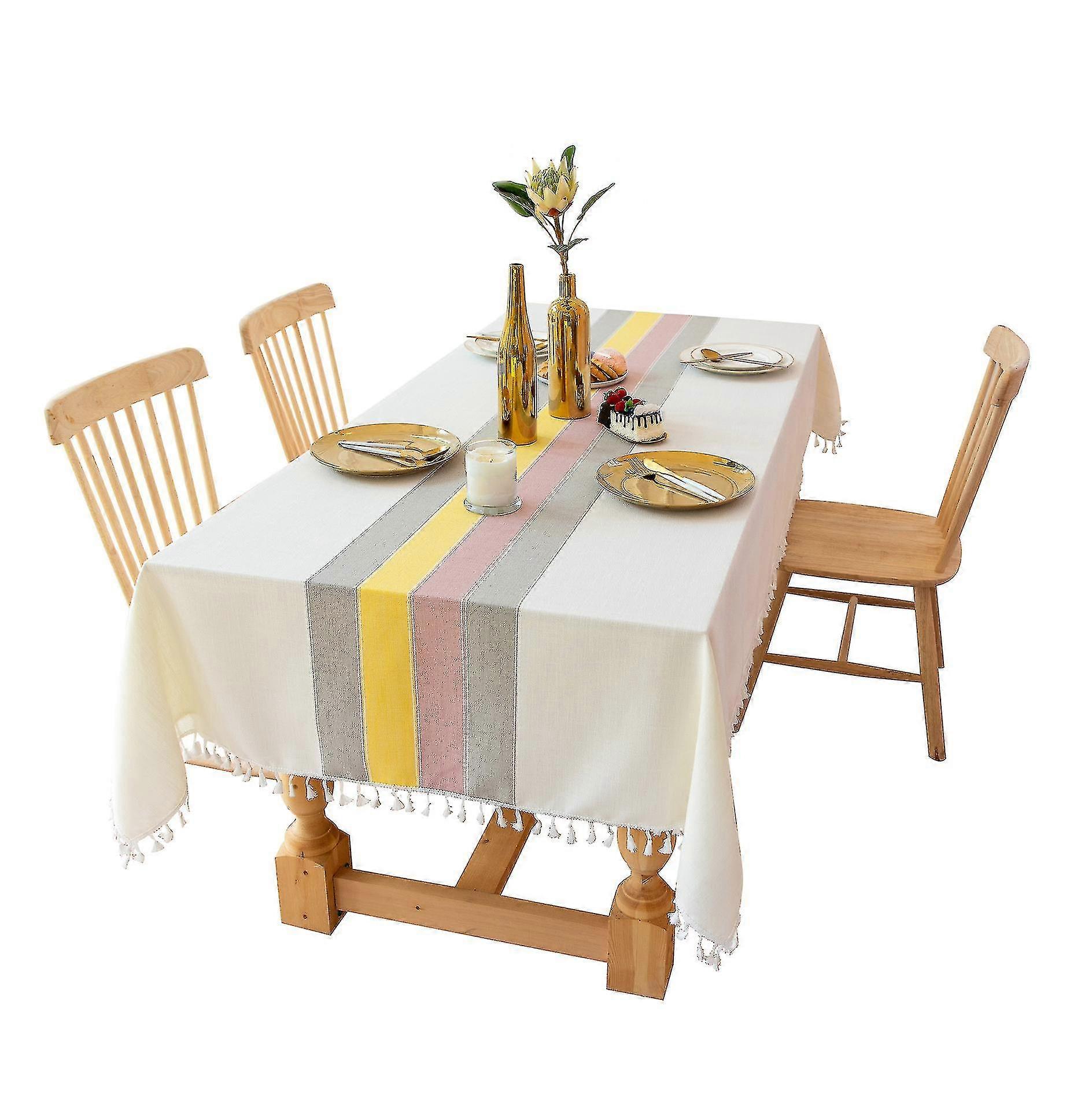 Home Cotton Linen Tassel Tablecloth Dining Room Decor (colorful, 140x140cm)