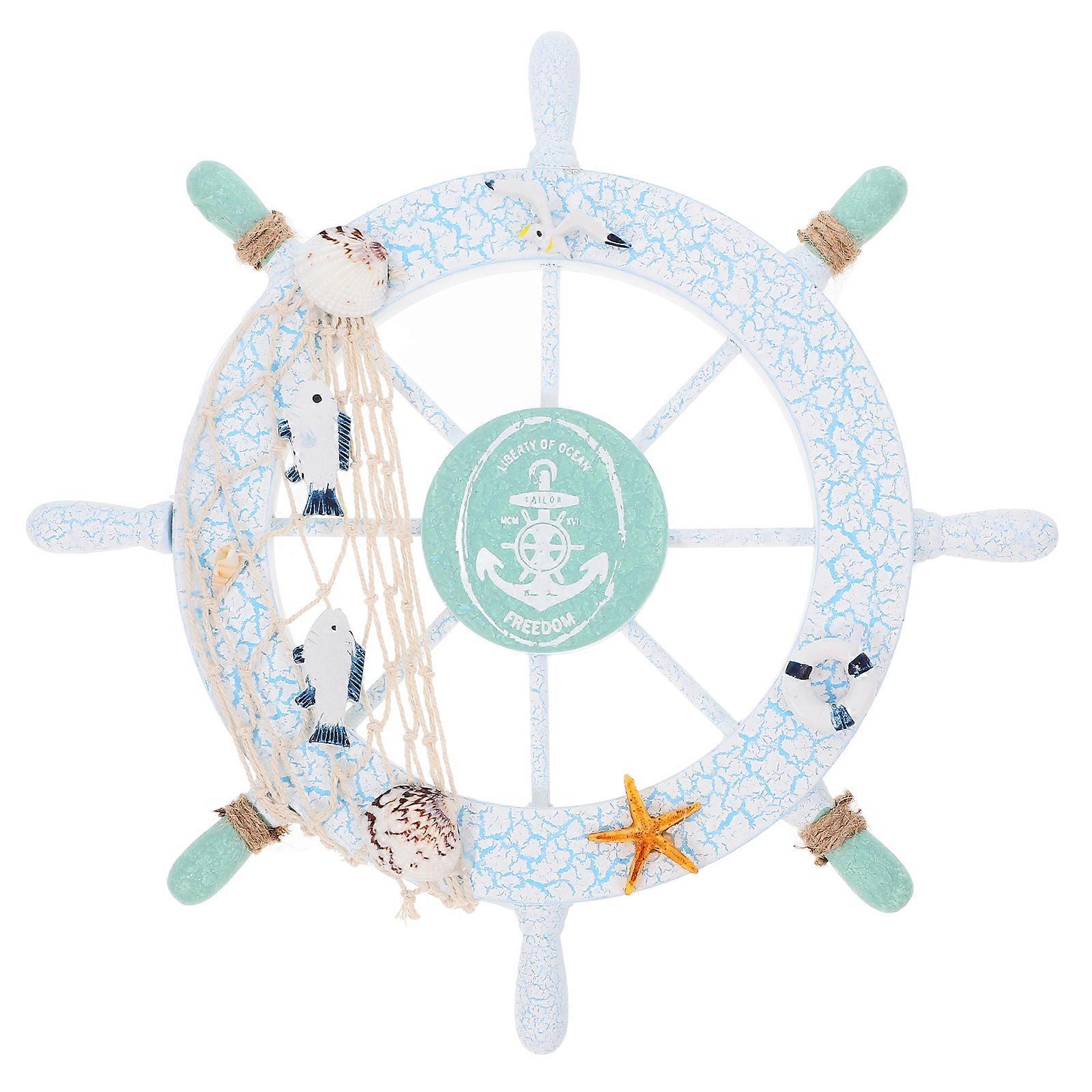 بحري شاطئ خشبي قارب سفينة عجلة القيادة الصيد صافي شل ديكور جدار المنزل (حلقة السباحة)