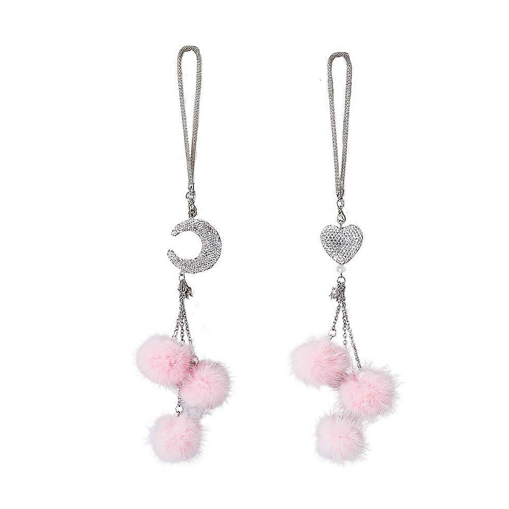 2Pcs 2 Style Rhinestones Heart and Fuzzy Plush Ball Car Hanging Pendant for Auto Rear View Mirror and Car Interior Hanging Accessories Mixed Shapes 28