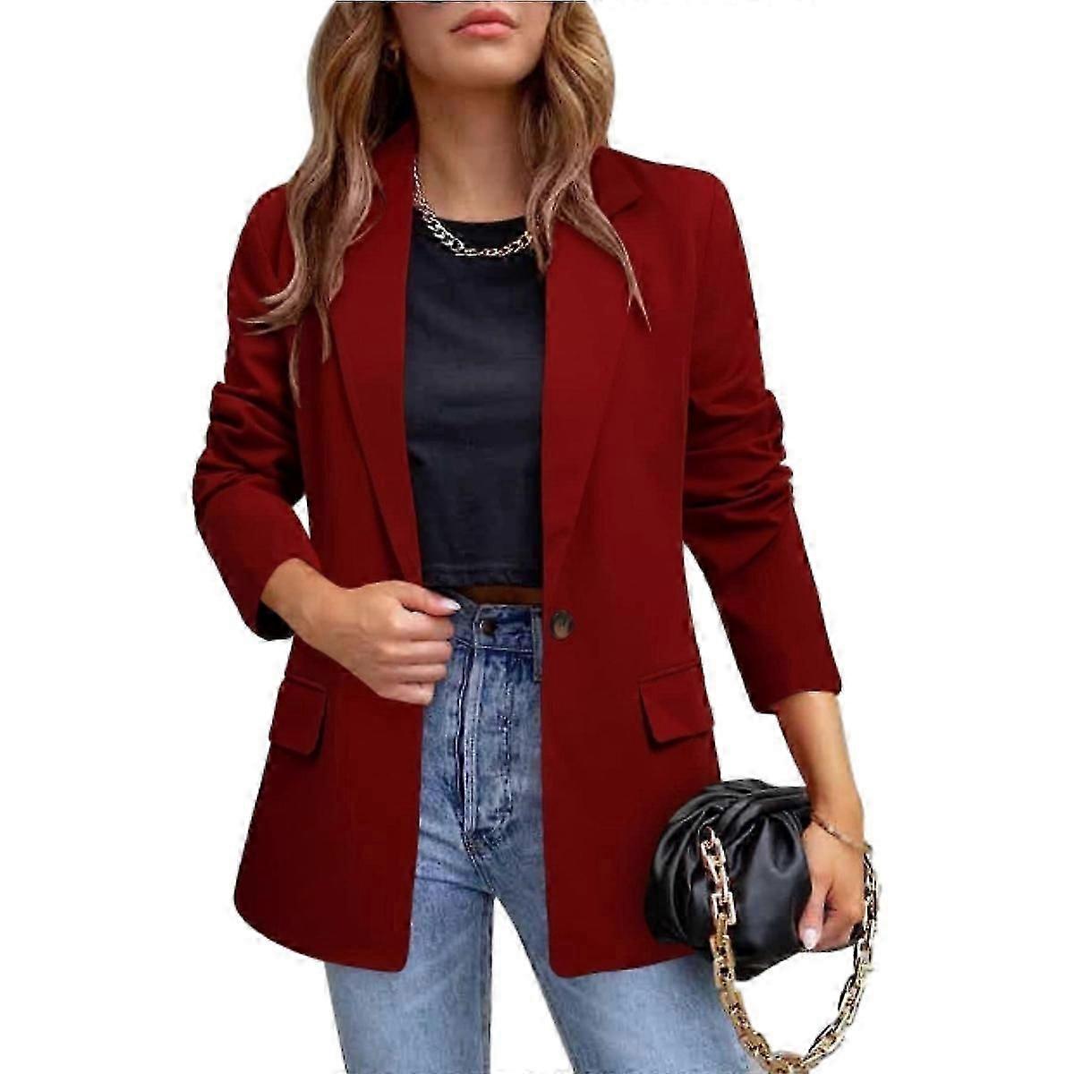 Bussiness Casual Blazere For Kvinner Ermeknapp Åpen Blazer Jakke M Rød