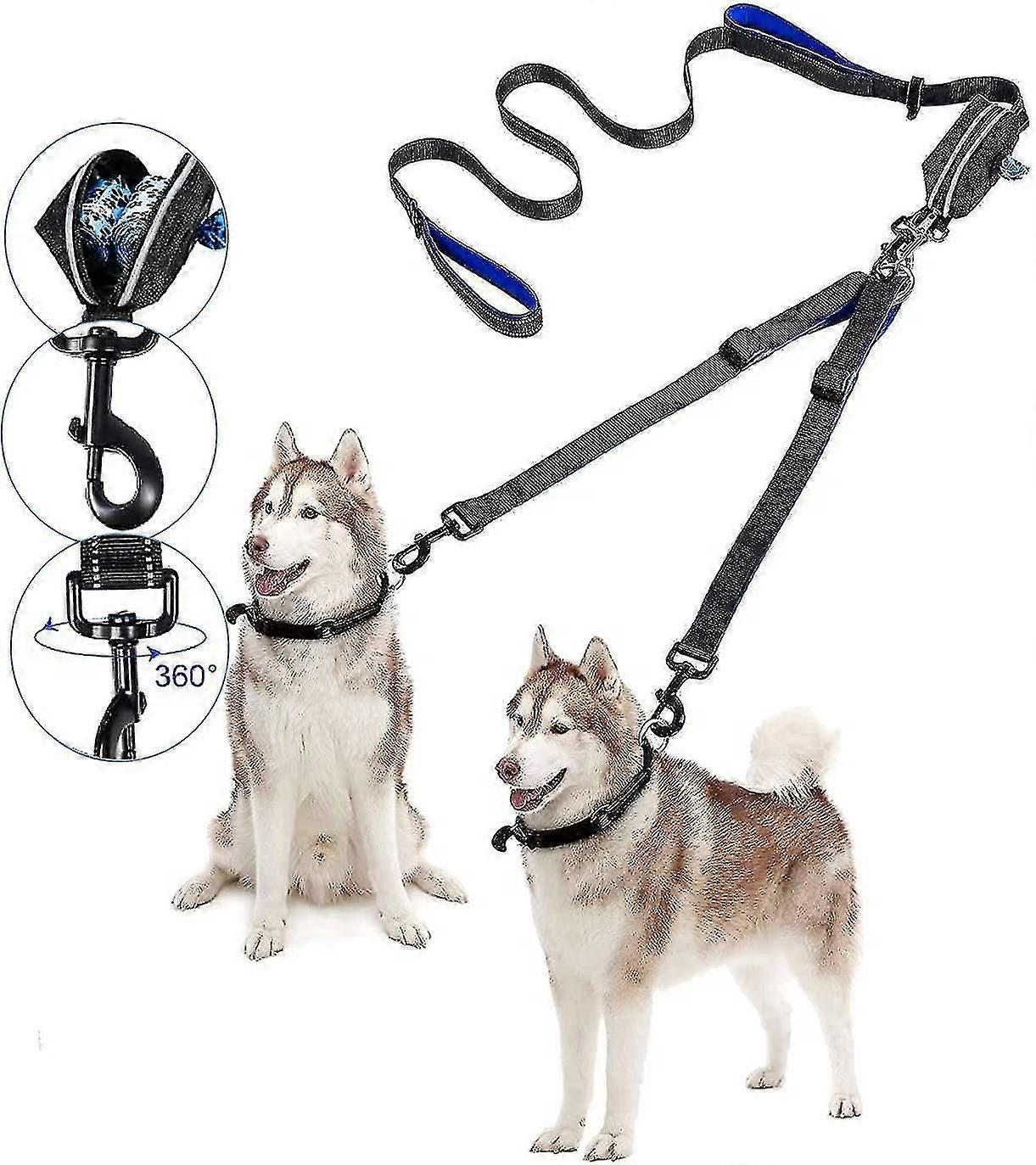 المزدوج 2 الكلب المقود، 2 كبير (50kg/180lbs) الكلب المقود مع أنبوب حقيبة موزع، 6.6ft قابل للتعديل المقود العاكسة تشابك الحرة (2 الكلاب)