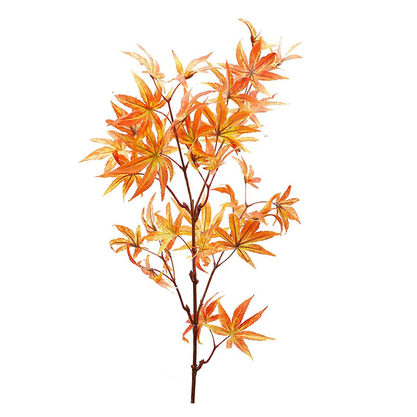 83cm Length Simulated Maple Leaves Stems Lifelike Artificial Maple Branch Ornament for Home Decoration Orange