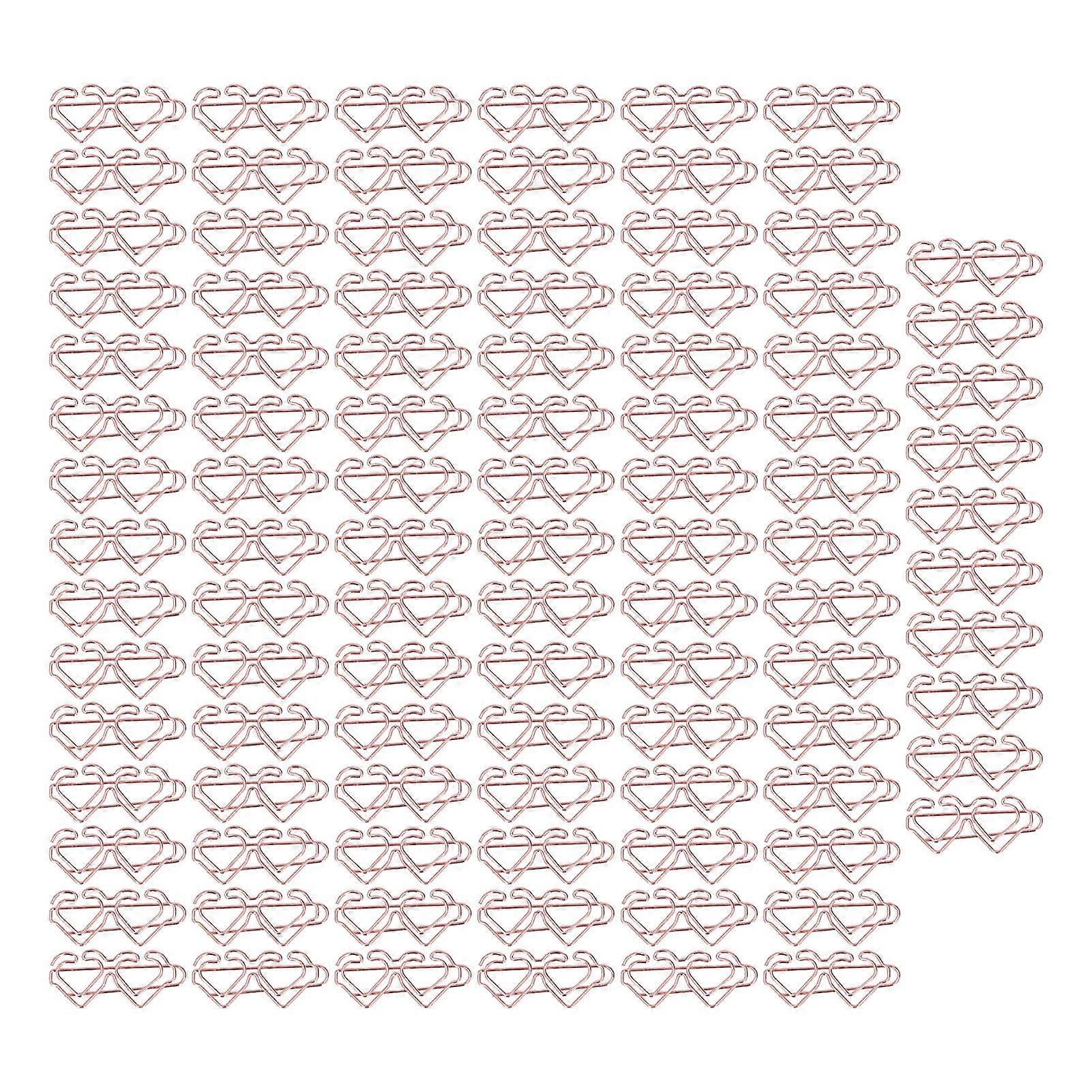 100pcs Double Heart Rose Gold Paper Clips: Practical Design for File Classification