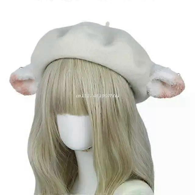 Solid Color Beret Lolita Painter Hat Beanie Lamb Ears Octagonal
