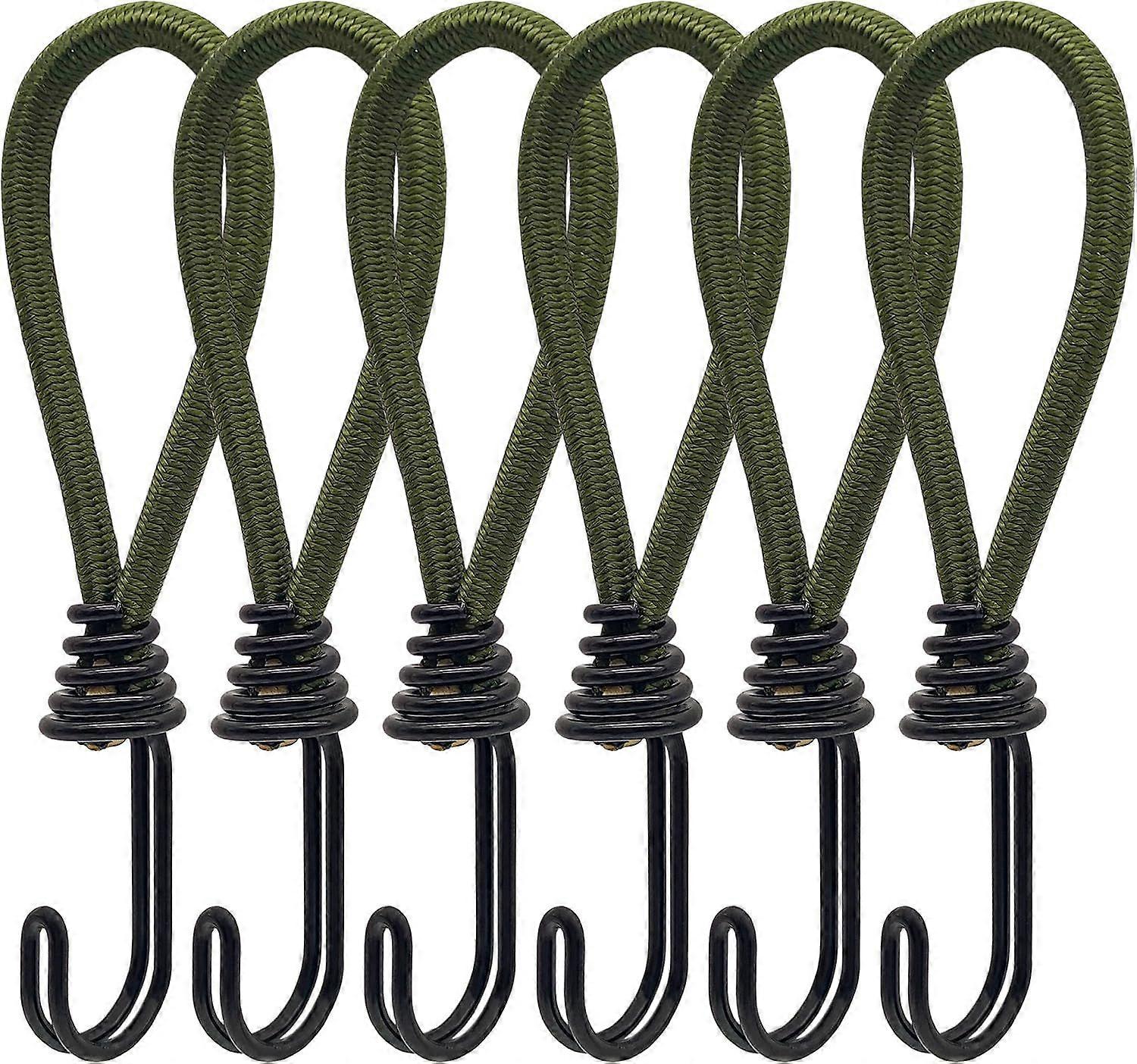 6pcs Rubber Bungee Cord with Spiral Hooks for Tents, Tarps, PVC Banners, Pavilions, Trampolines, Shade Sails