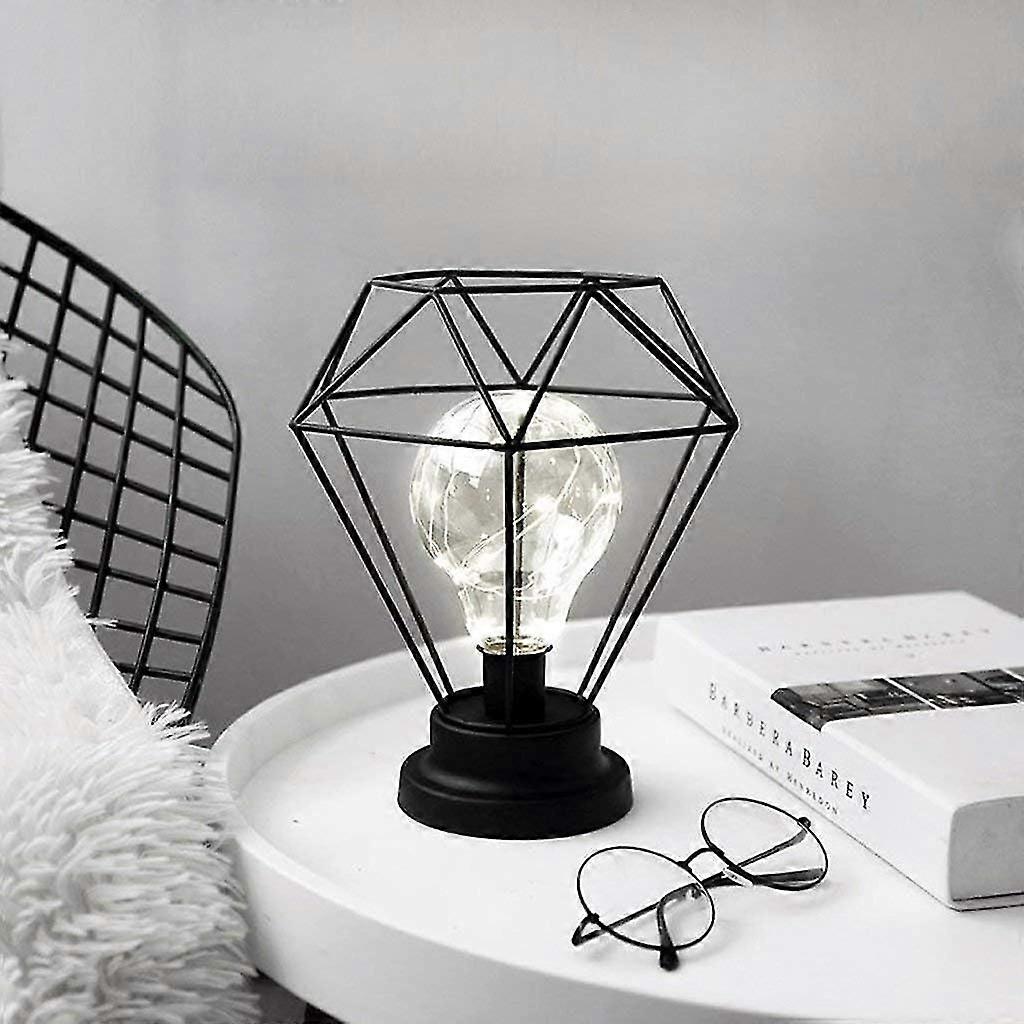 Metal Table Lamp, Diamond Shape Bedside Lamp Floor Lamp, Battery Operated Nordic Style Iron Desk Lamp Creative Night Light Decorative Lighting For Bed