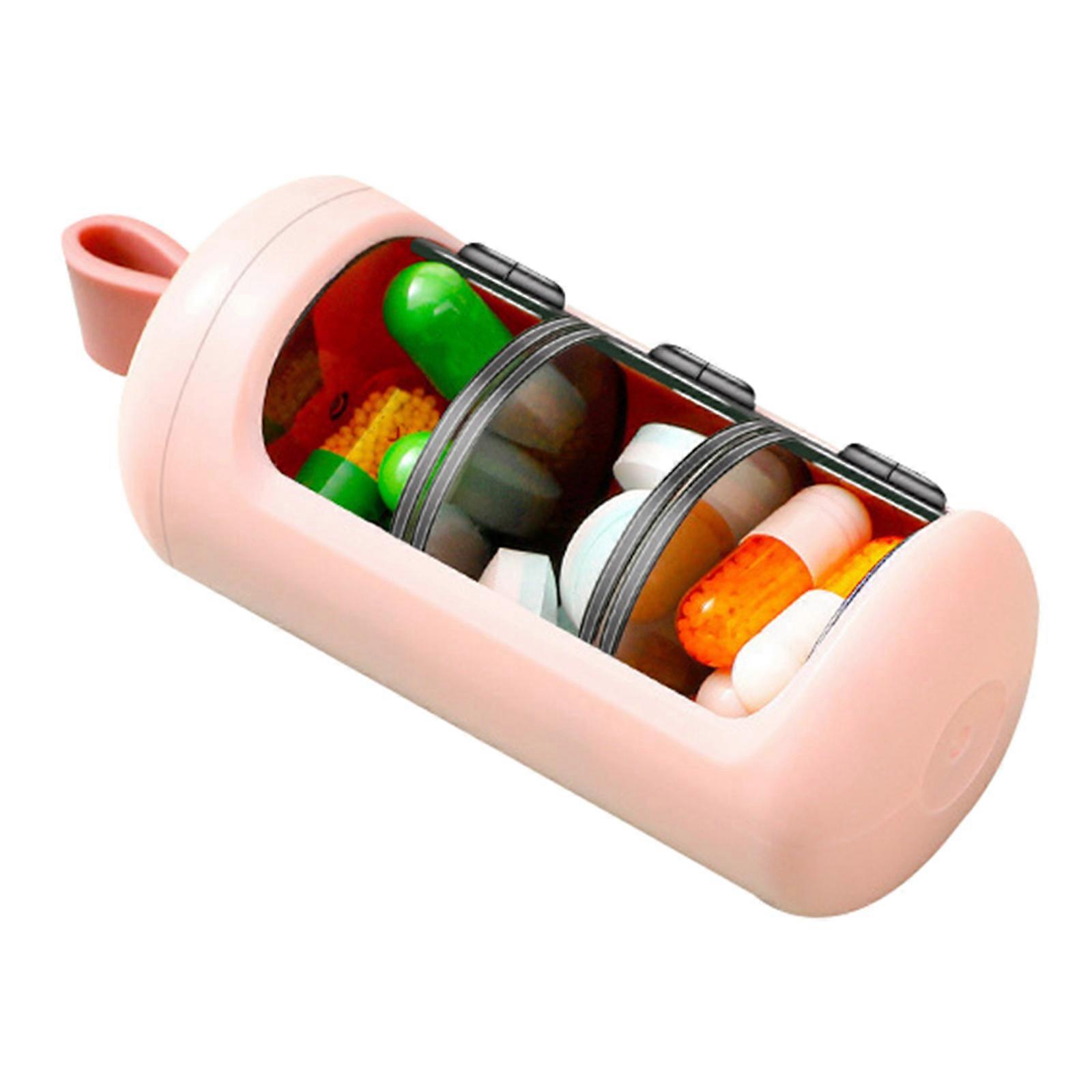 Portable 3 Grids Pill Box with Sealing Lid Storage Organizer Moisture Proof Leak Proof Container Multifunction Container  Pink