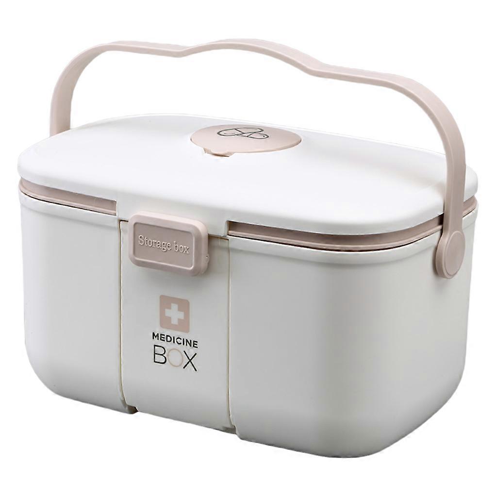 Large Medicine Storage Box with Small for Pill Organizer Handle Double Layer Bin white