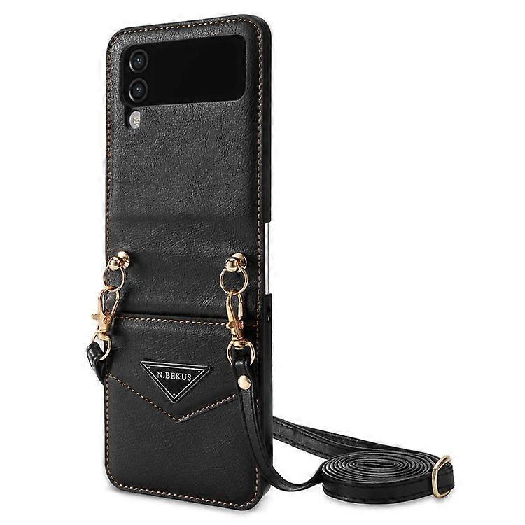 N.BEKUS Anti-Drop Phone Case Compatible For Samsung Galaxy Z Flip3 5G Shockproof Case PU Leather Hard PC Phone Shell with Lanyard