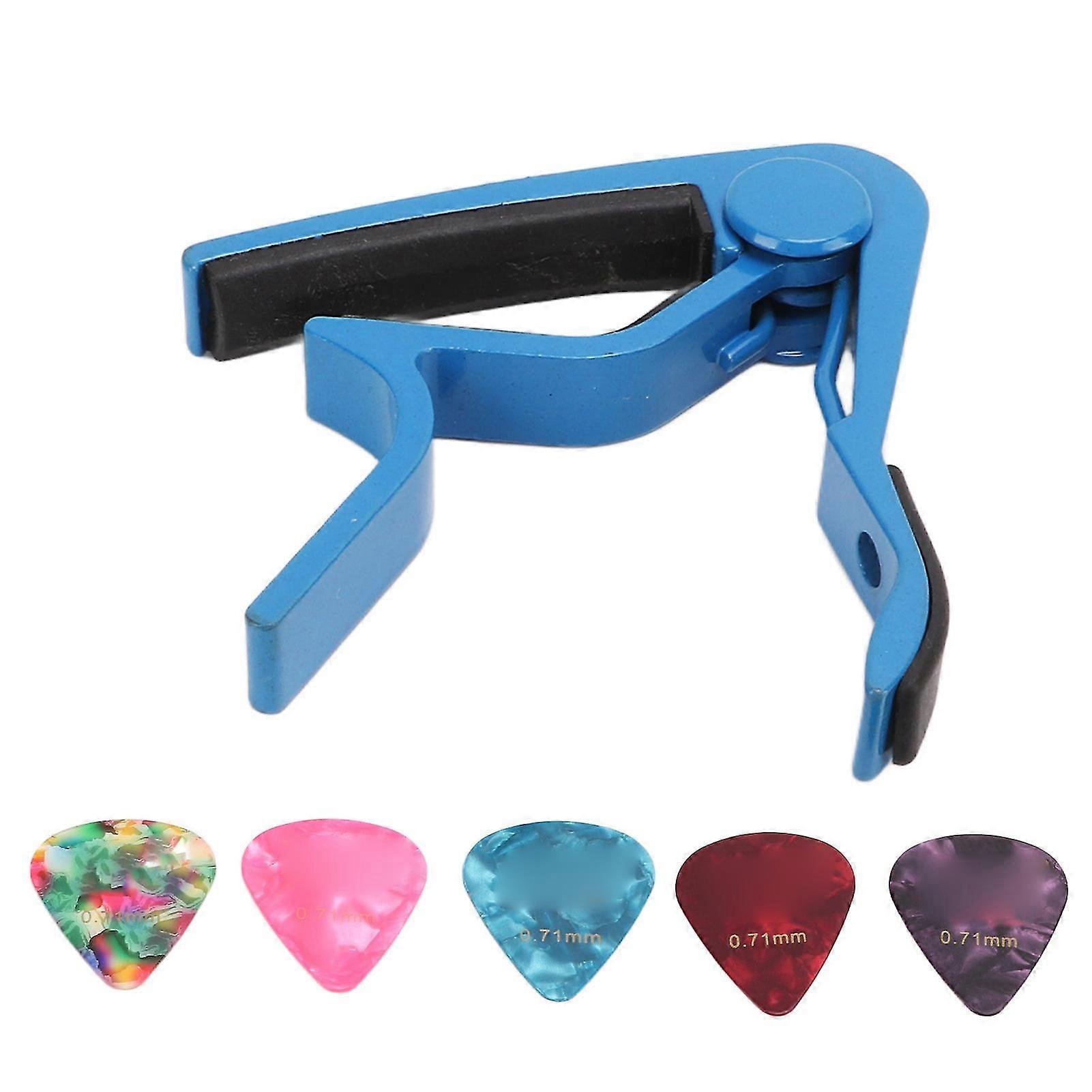 2024 Guitar Capo Strong Spring Scratch Resistant High Hardness Alloy Guitar Capo with 5 Picks Blue
