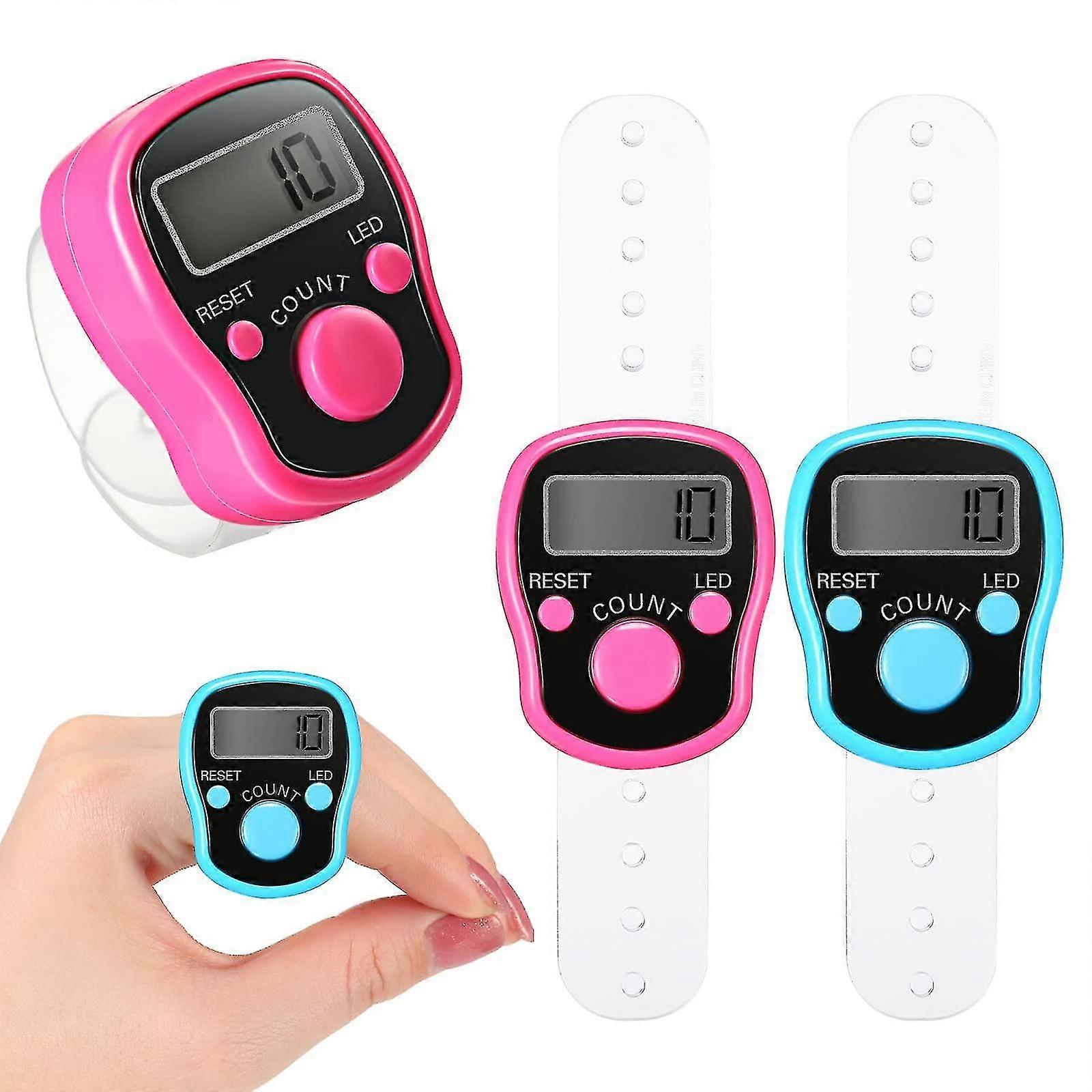 2-Piece Handheld Digital Display Knitting and Crochet Stitch Row Counter - Tally Tool in Blue and Pink