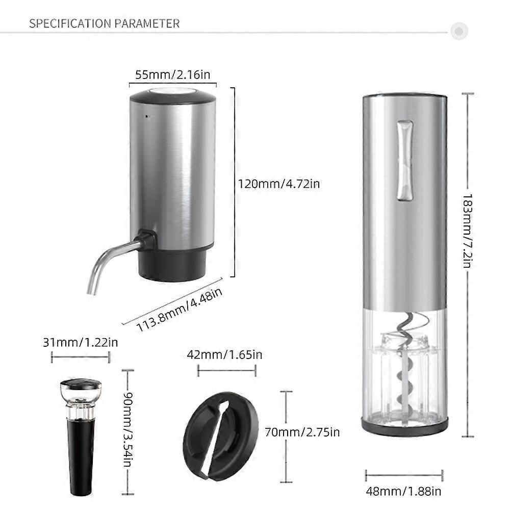 Electric Wine Opener 4-in-1 Set with Bottle Opener, Wine Decanter Pump with Aerator, Foil Cutter and