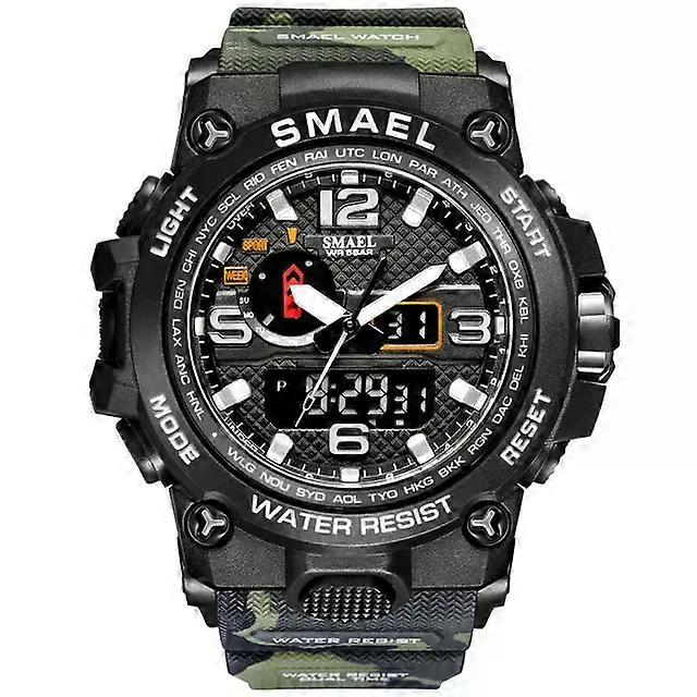Watches For Men 50M Waterproof Clock Alarm reloj hombre 1545D Dual Display Wristwatch Quartz Military Watch Sport New Mens