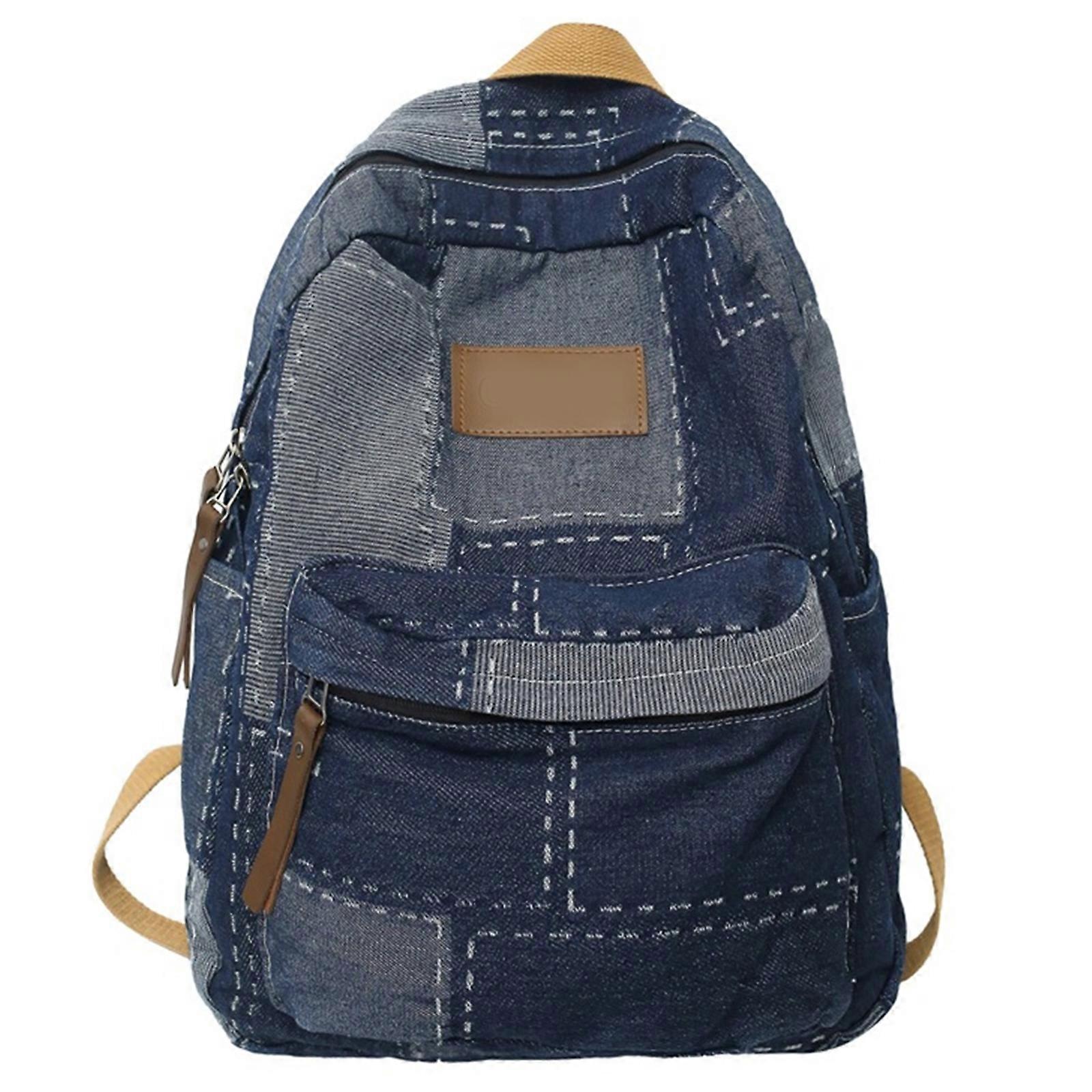 Student School Backpack Travel Backpack Aesthetic Rucksack Large Capacity  Casual Daypacks Denims Patched Backpack Blue | Fruugo NO