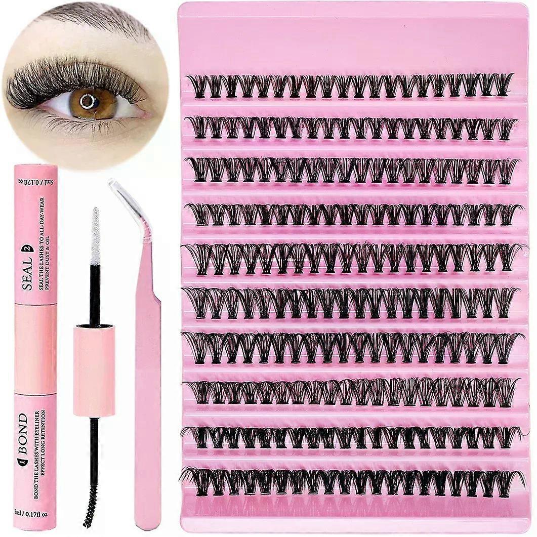 DIY Kirpik Seti 200 adet Bireysel Kirpik Kümesi D Kıvrılma, Kirpik BondSeal ve Kirpik Aplikatör Aracı ile 8-16mm Kirpik Kümeleri Karışımı