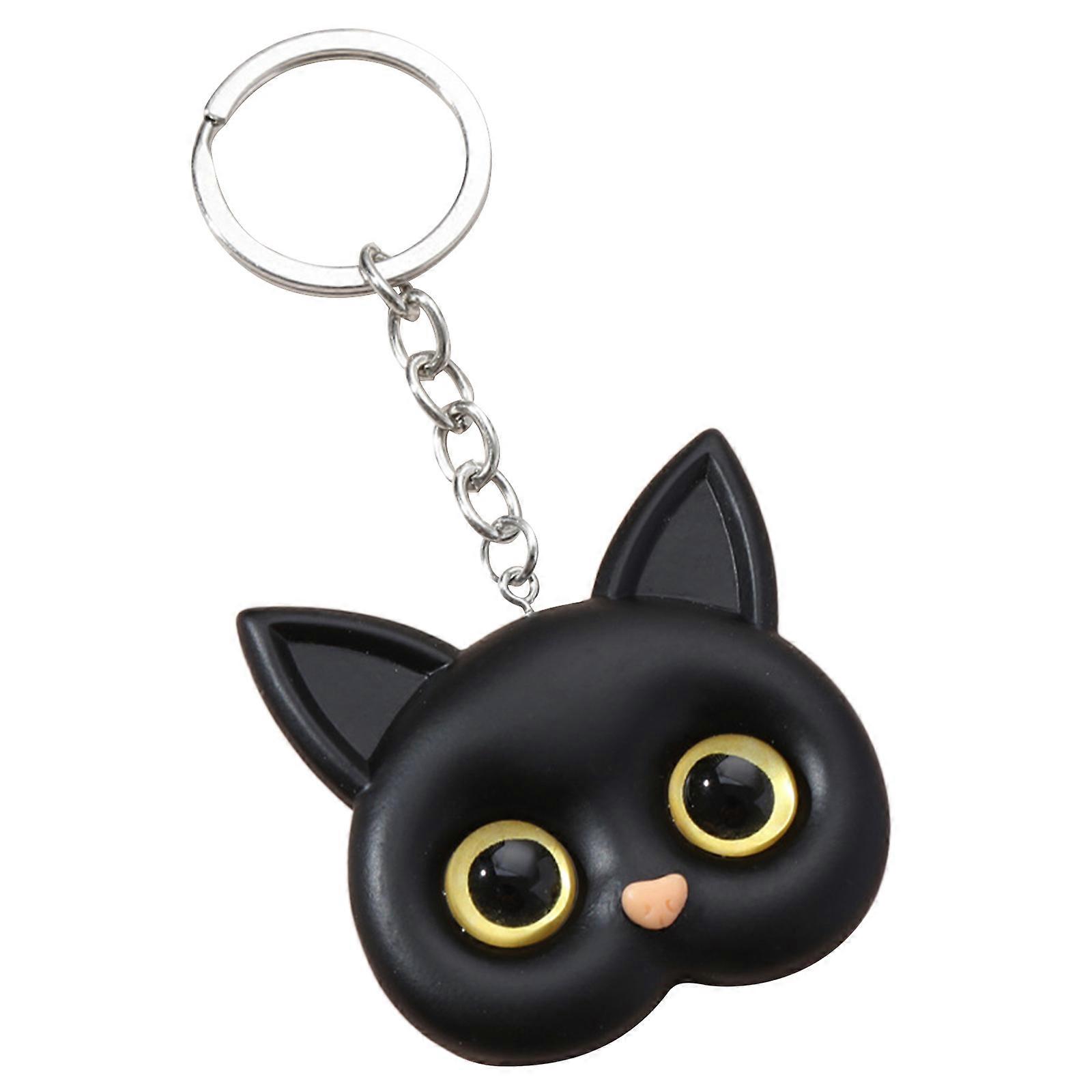 Bunnies Keychain Cat Keychain Rabbit Key Ring Keychain Car Handbag Keyring Backpack Charm Bag Pendant for Daughter Wife  Black