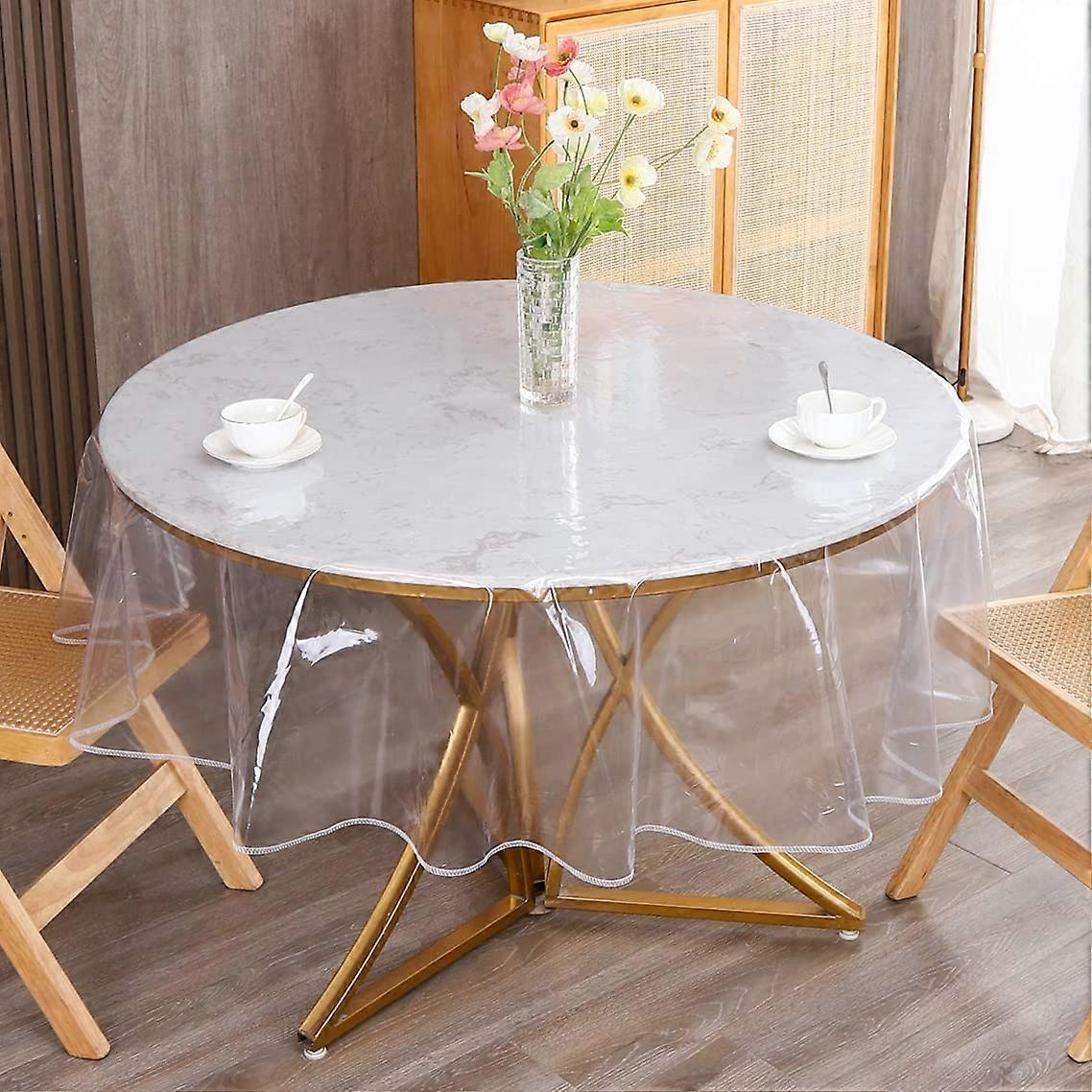 Transparent Round Oilproof Stain Resistant Wipeable Tablecloth for Dining 90" Round