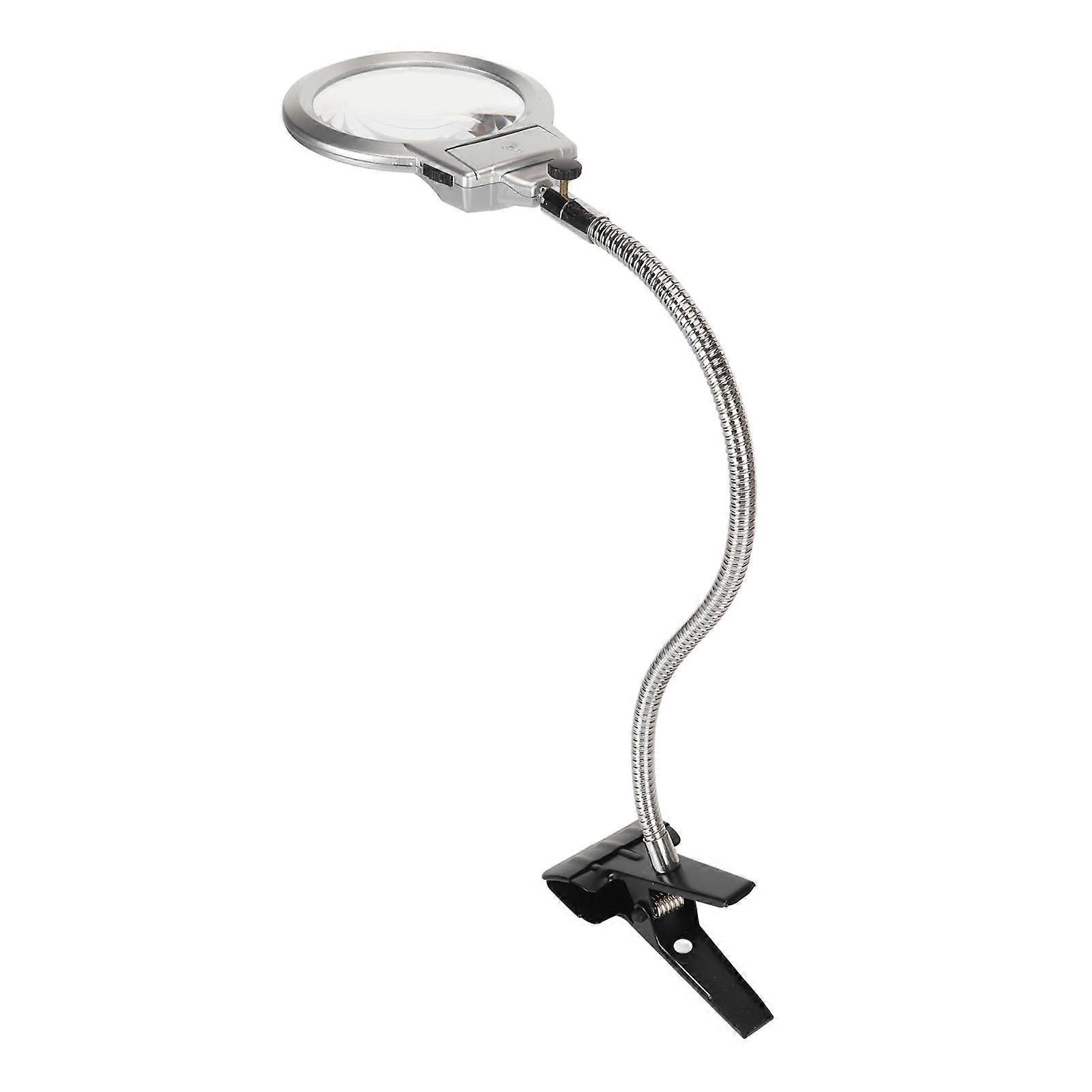 Clamp Magnifying Glass 2X and 6X Dual Lens Flexible Hose 2 LEDs Clip On Magnifier with Light 