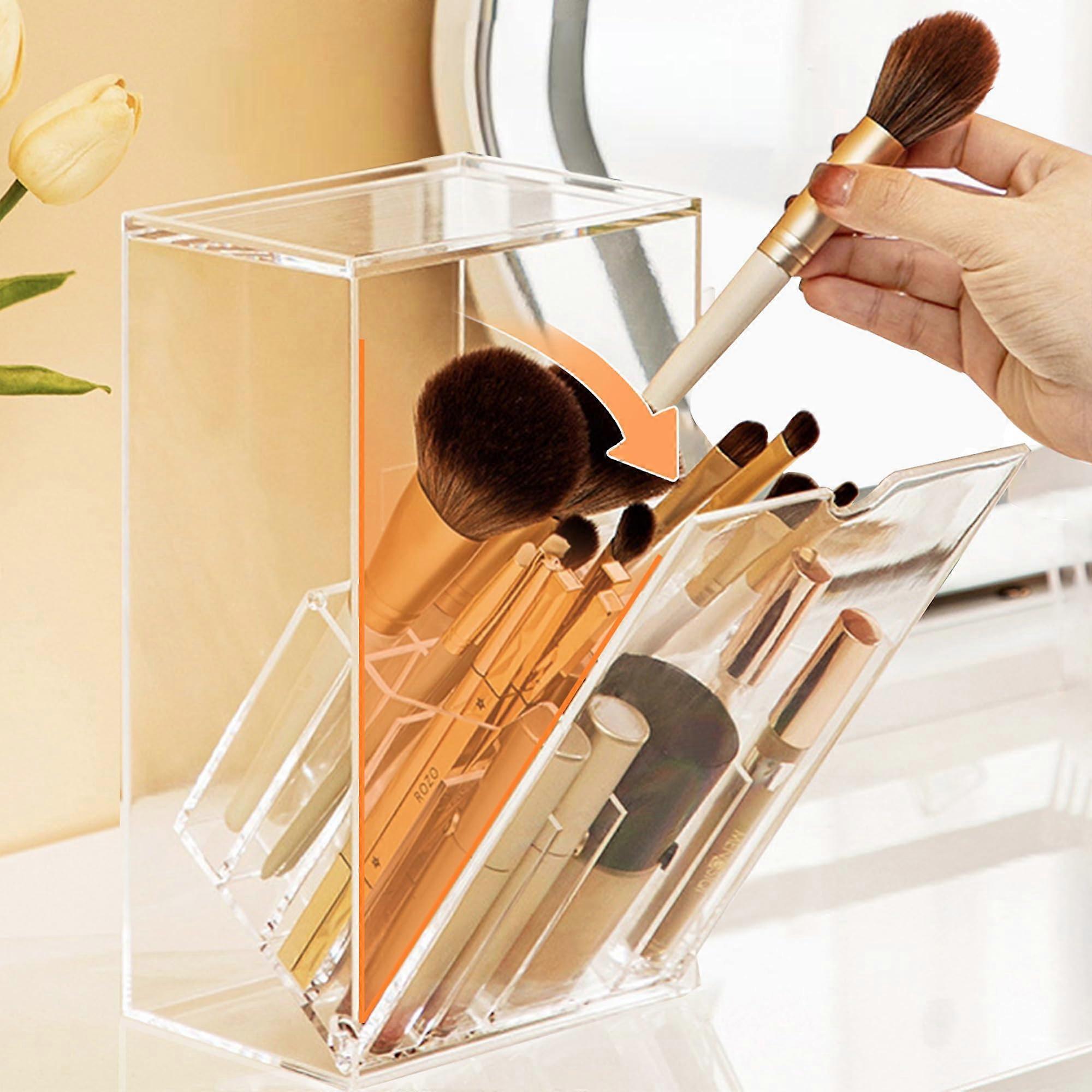 Makeup Brush Holder 17-Compartment Open Acrylic Organizer For Makeup Brushes Clear