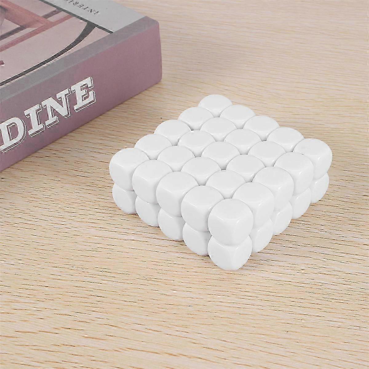 50 Pack 16MM Blank White Dice Set Acrylic Rounded D6 Dice Cubes for Game,Party,Fun,DIY Sticker and Math Teaching