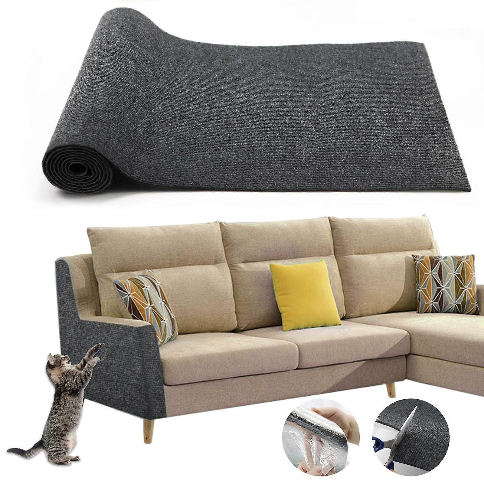 Cat Scratching Climbing Carpet Mat 15.8" x 40" Dark Gray Self-Adhesive Trimmable Couch Protector for DIY Cat Tree
