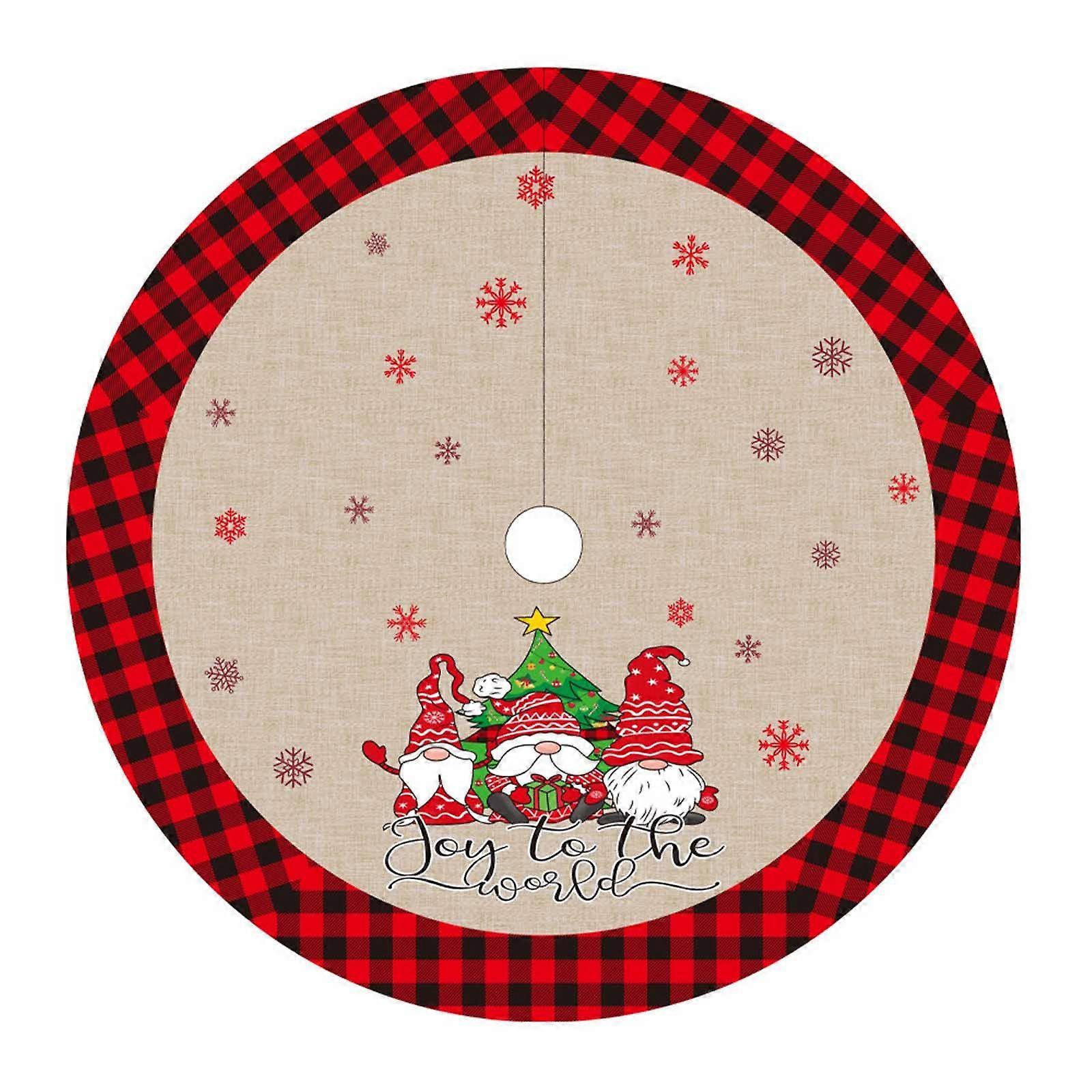 Christmas Tree Skirt  Gnome Plaid Floor Carpet Snowflake Xmas Tree Decor