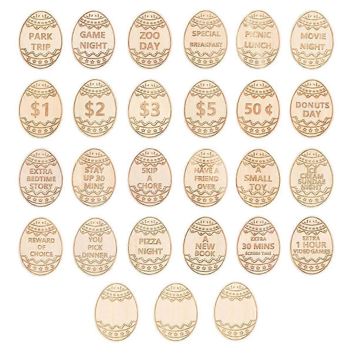 Kids Easter Egg Fillers- Wooden Easter Reward Tokens, Easter Prizes Stuffers Coins, Family Night Tokens, Unique Family,C