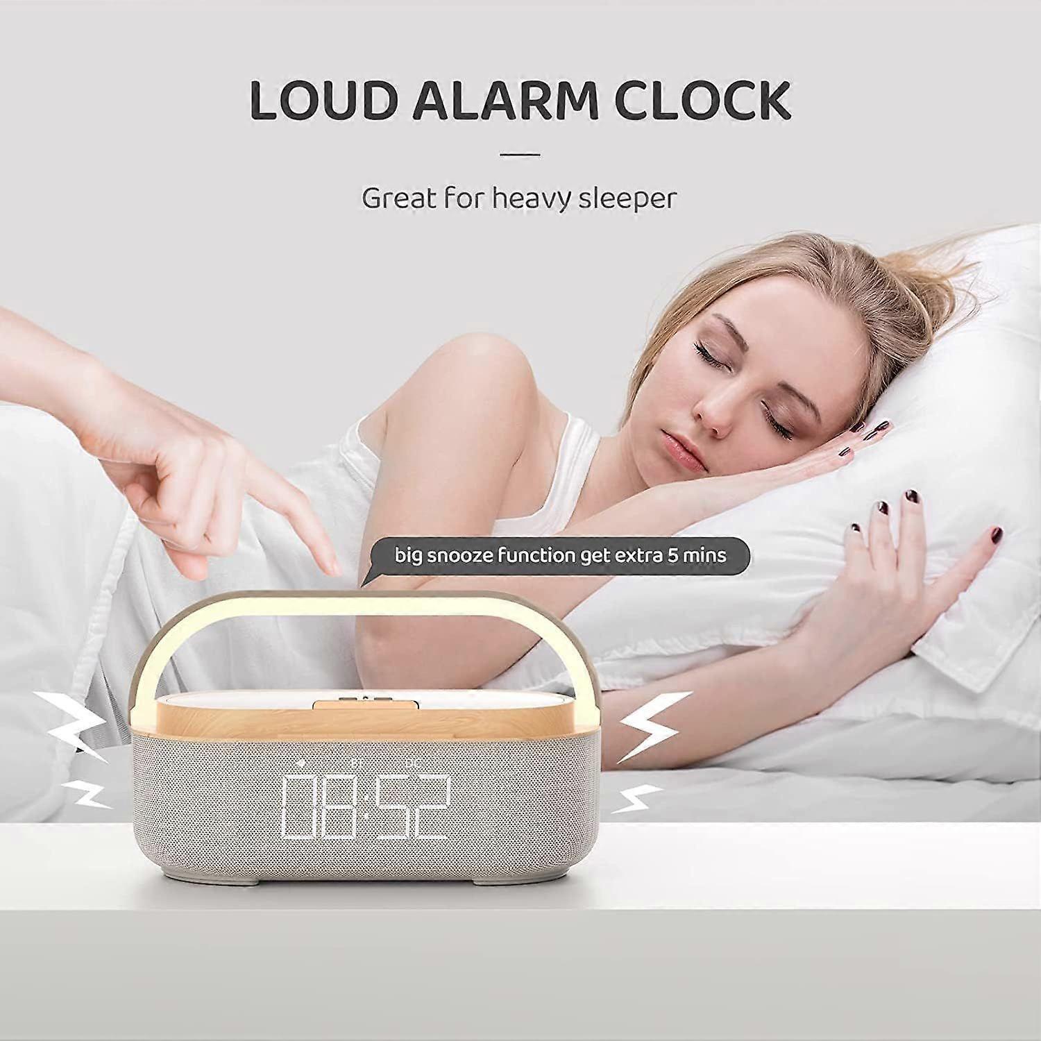 FM Radio Digital Alarm Clock with Wireless Charging, Multifunctional with USB Charging Port, Bluetooth Speaker, LED Display, Lamp with Cell Phone Hold