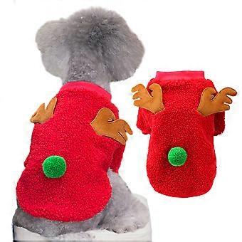 Elk Cat Dog Costume Christmas, Funny Winter Warm Sweater for Small Doggies Kitten Pet Clothing Party Cosplay Dress(Red)