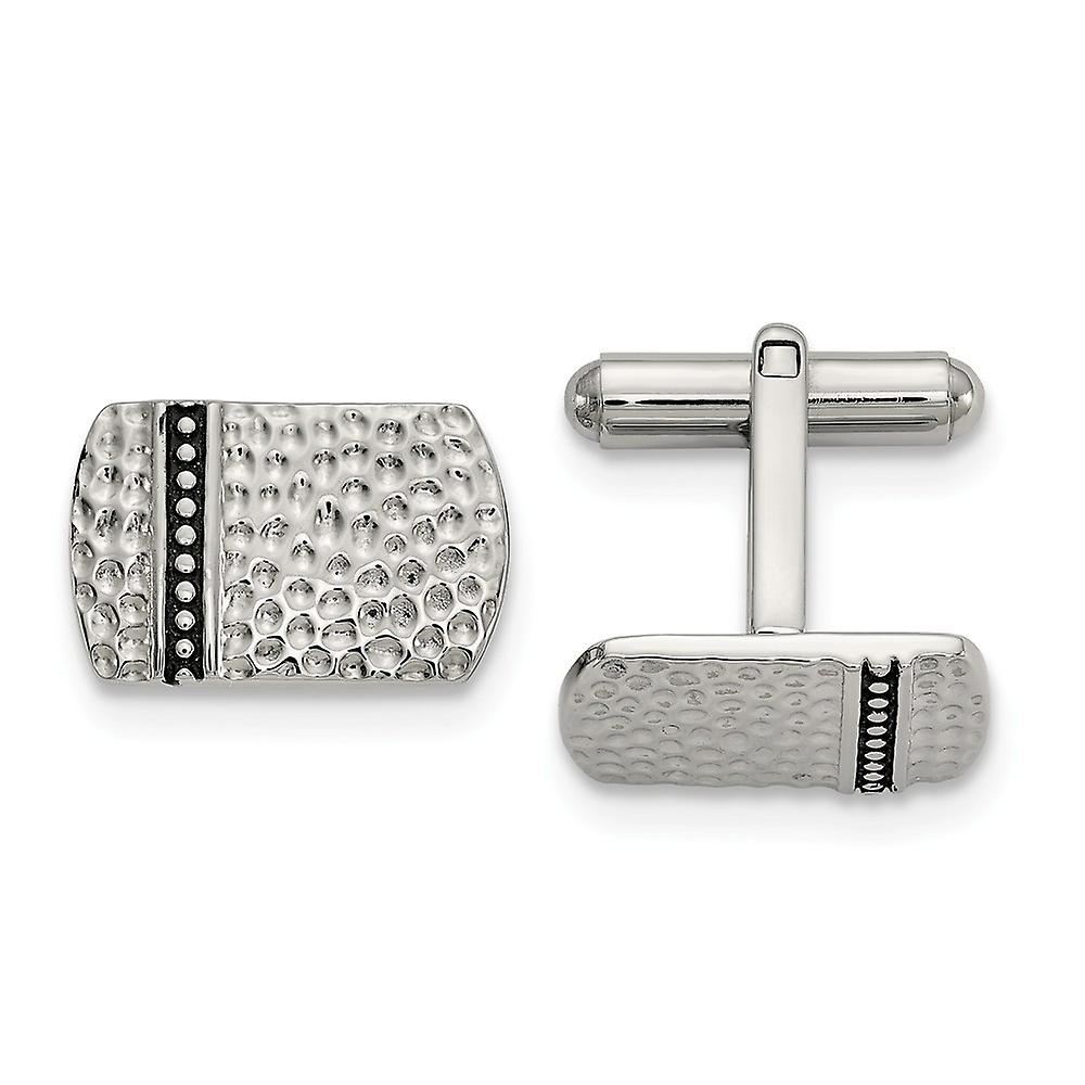 17.5mm Stainless Steel Artisan Oxidized and Polished Hammered Cuff Links-Cuff Link for Men