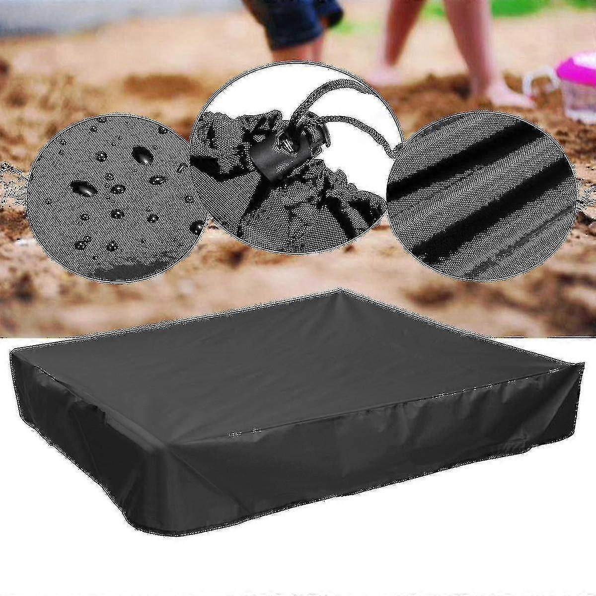 Sandpit sandbox lid with drawstring waterproof and anti-UV outdoor sandbox (200x200x20: black)