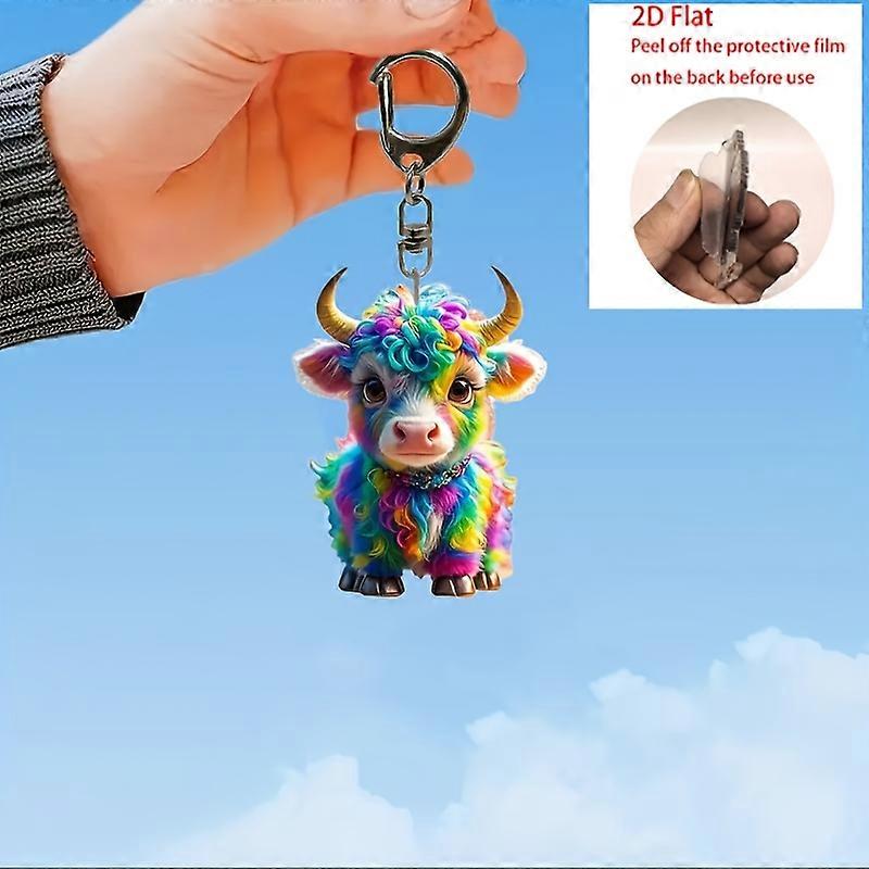 2Dフラット1pcアクリルキーホルダー - 防水アクセサリーチャーミングカラフルハイランド牛動物それら