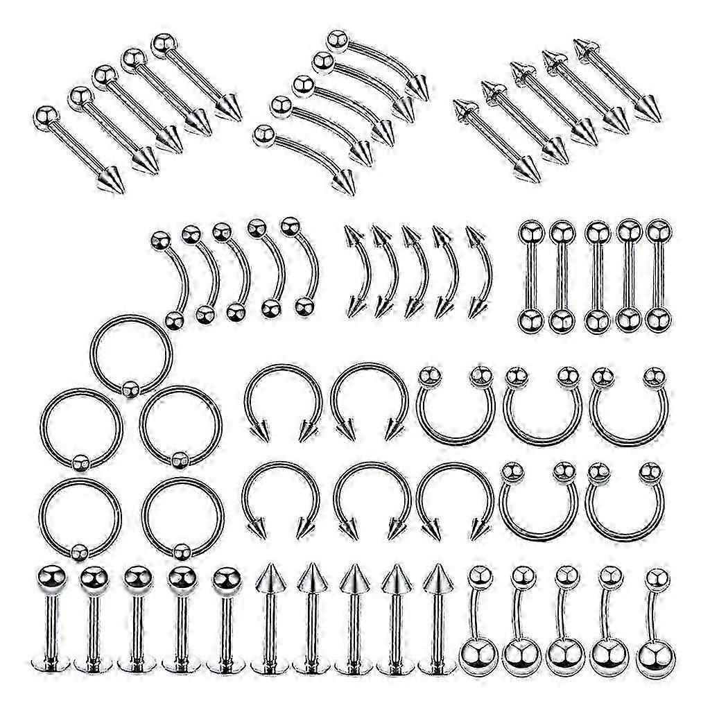 60Pcs Kit 16/14G Jewelry Tongue Tragus Ear Eyebrow Lip Nose - 6mm - HZ