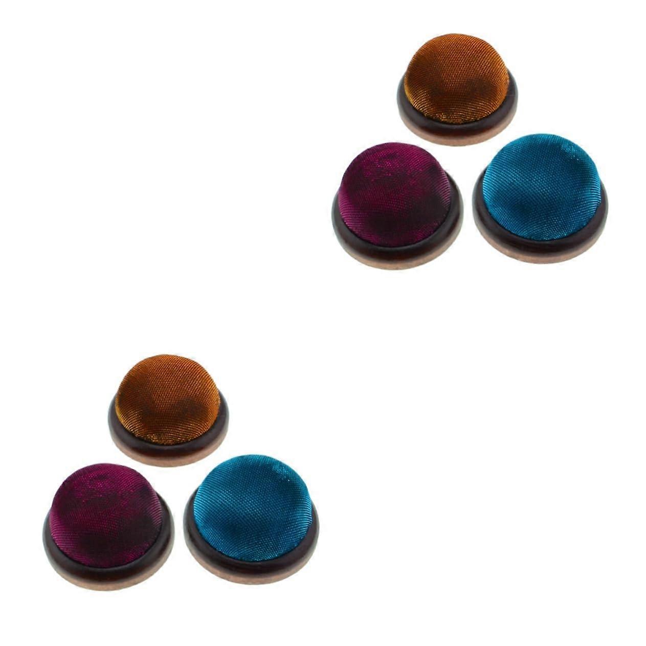3pcs Glitter Needle Cushion Set with Wooden Base - Vibrant Golden Red Blue Sewing Pin Organizer for DIY Craft Projects