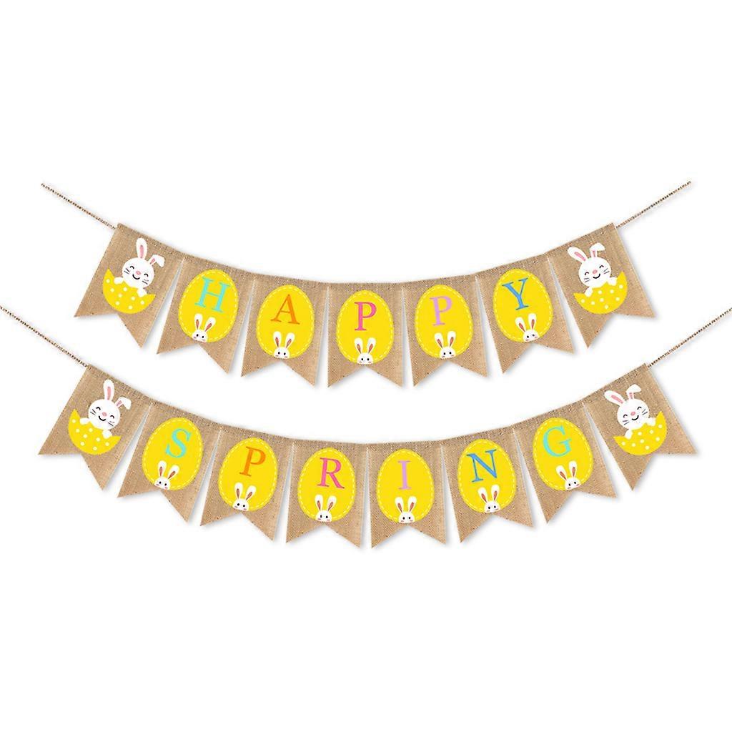 Happy Easter Burlap for Banner Eggs Rabbit Bunting Pull Flag Party DIY Decoratio