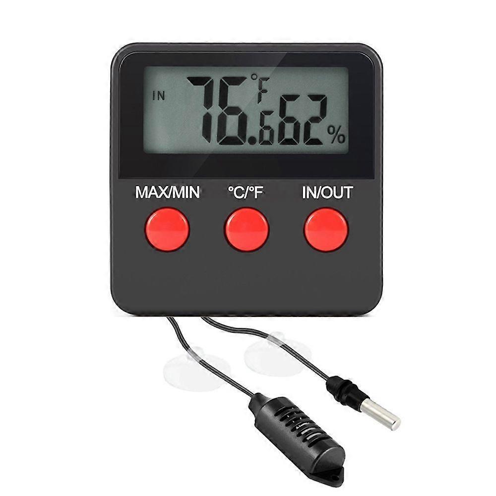 Indoor thermometer and hygrometer, HD LCD display, with probe, -50~70, 10%-99%RH, suitable for reptiles, black JKW