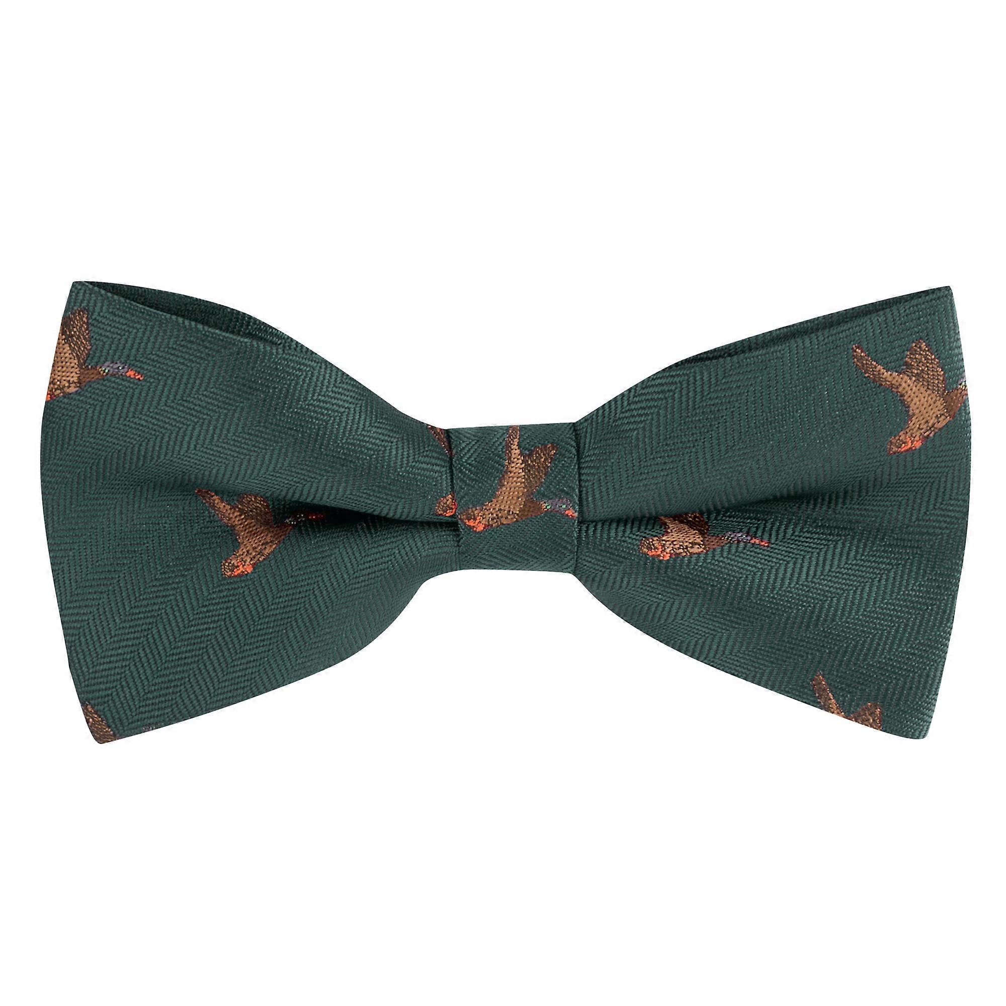 Dark Green Flying Duck Herringbone Bow Tie