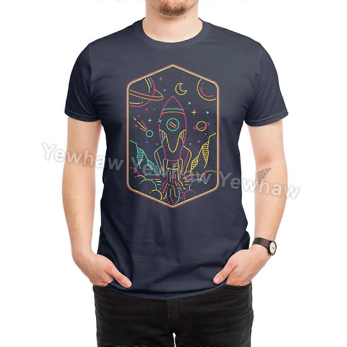 SPACE SHIP T-Shirt neon rocket planets stars synthwave