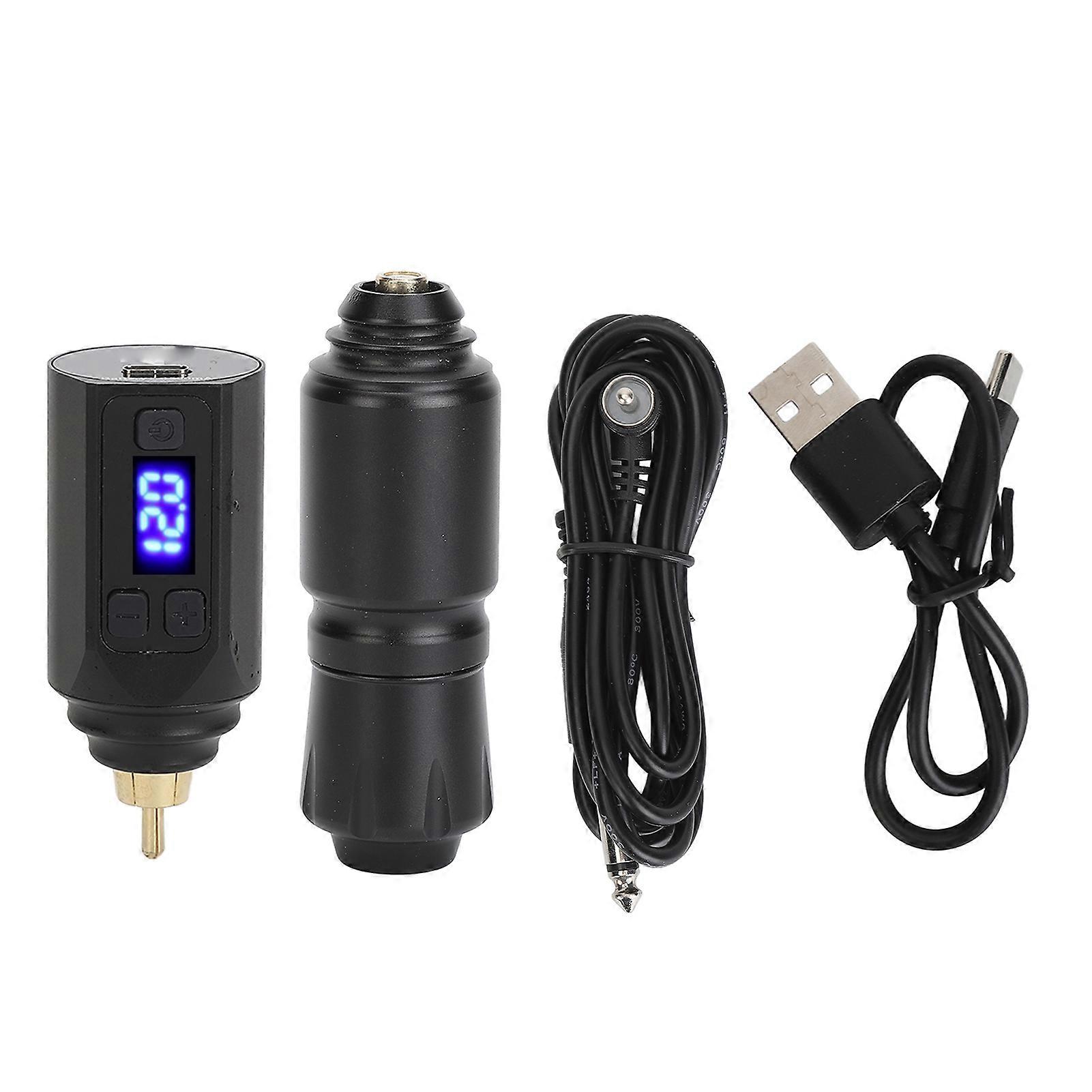 Kit de machine à tatouer rotative, cartouches, interface RCA, alimentation sans fil 1500 mAh avec câble RCA