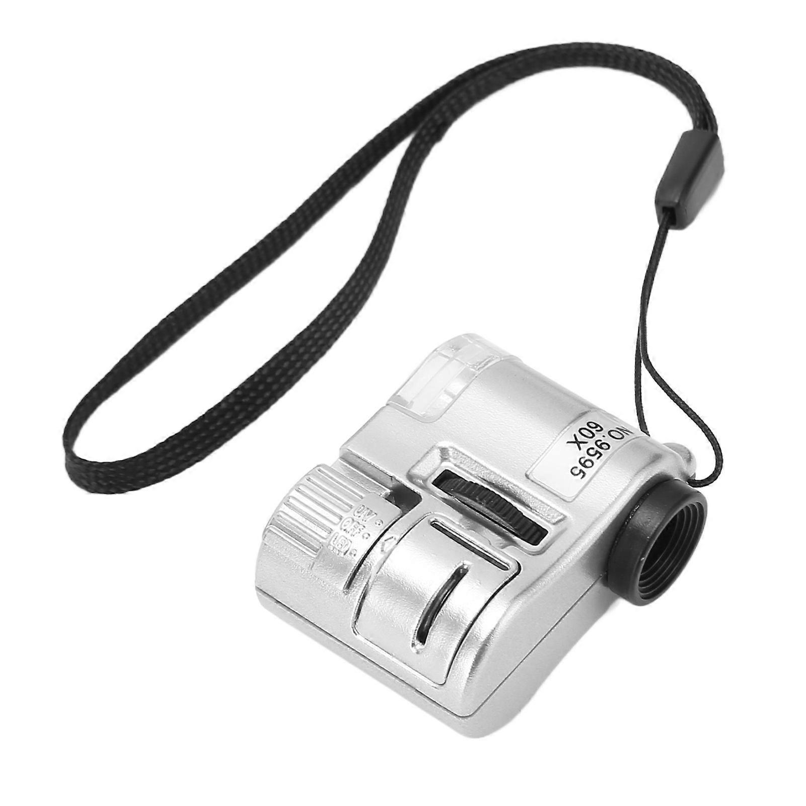 60X Mini Pocket Microscope Magnifier with LED Light Portable Microscope with UV Currency Detecting Lamp for Money Jewelry 