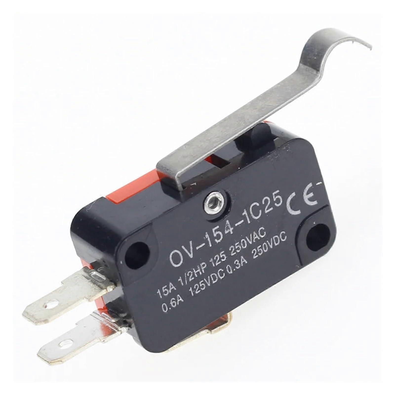 V1541C25 Long Handle Roller Snap Action Push Button SPDT Momentary OnOff Limit Switch 15A 250V Red/Black Pack of 5