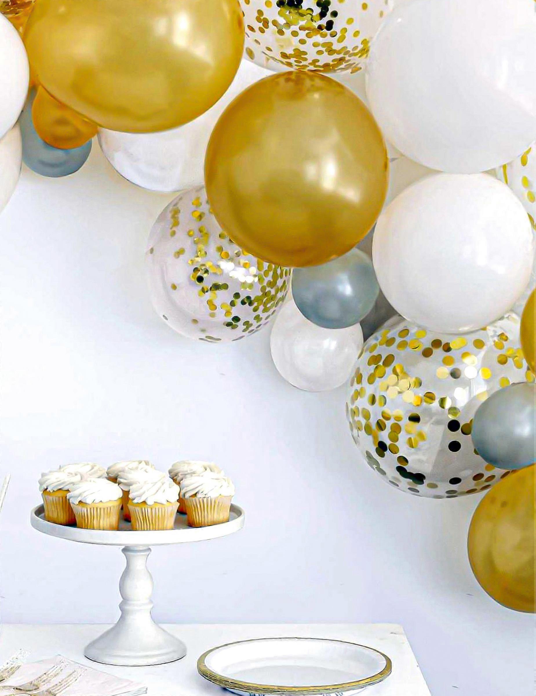 40 white and gold balloon arch kit with confetti