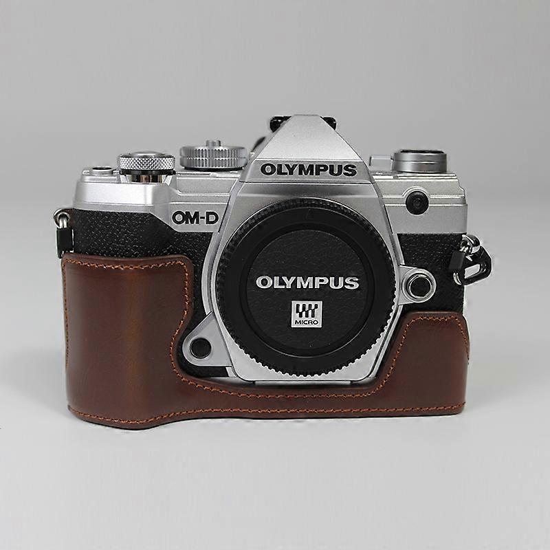 c3a demi-caméra coque de protection en cuir PU pour Olympus E-M5 Mark O3j III OM-5 - Café