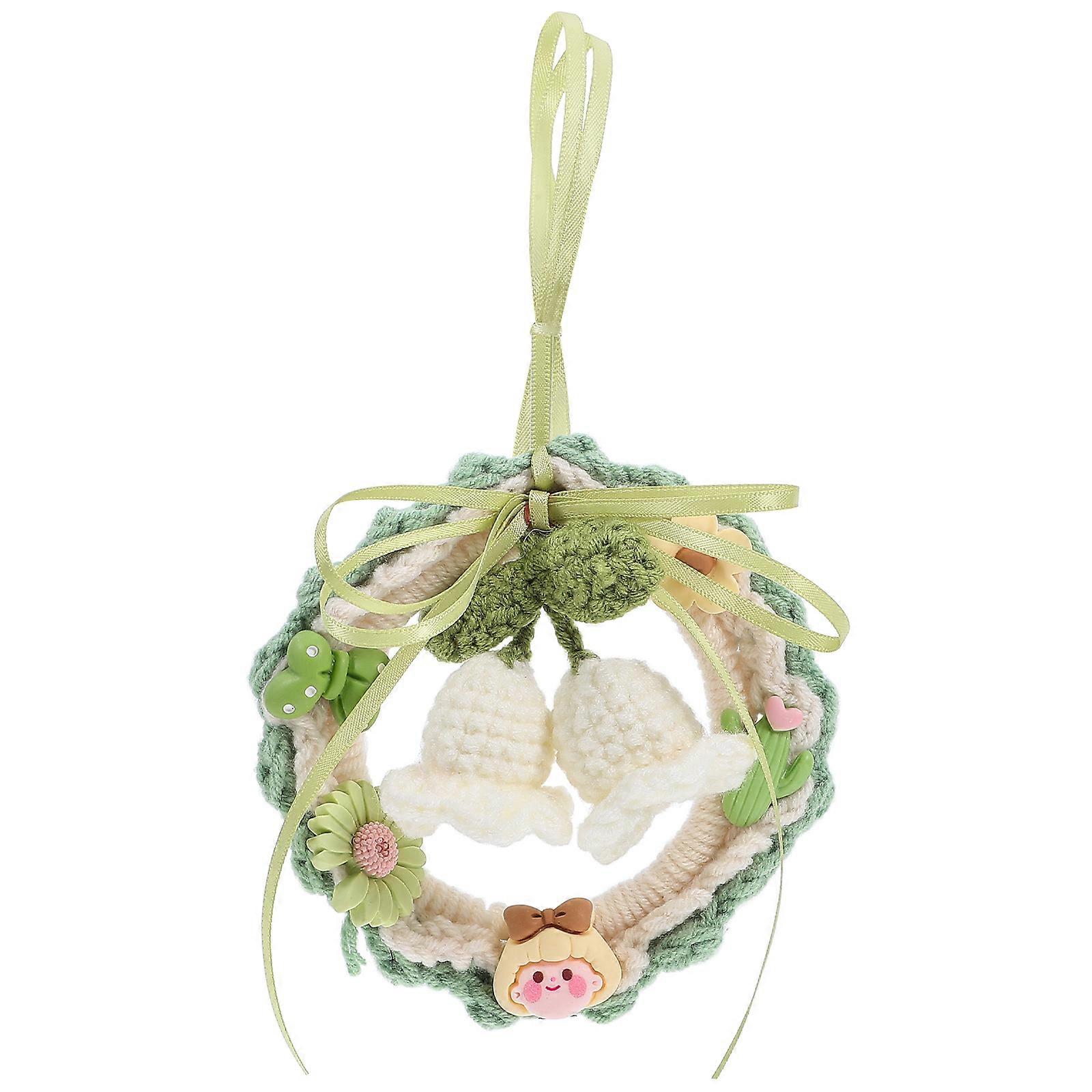 Female Car Accessories Crochet Flowers Handmade Craft Rearview Mirror Hanging Accessories 1Set