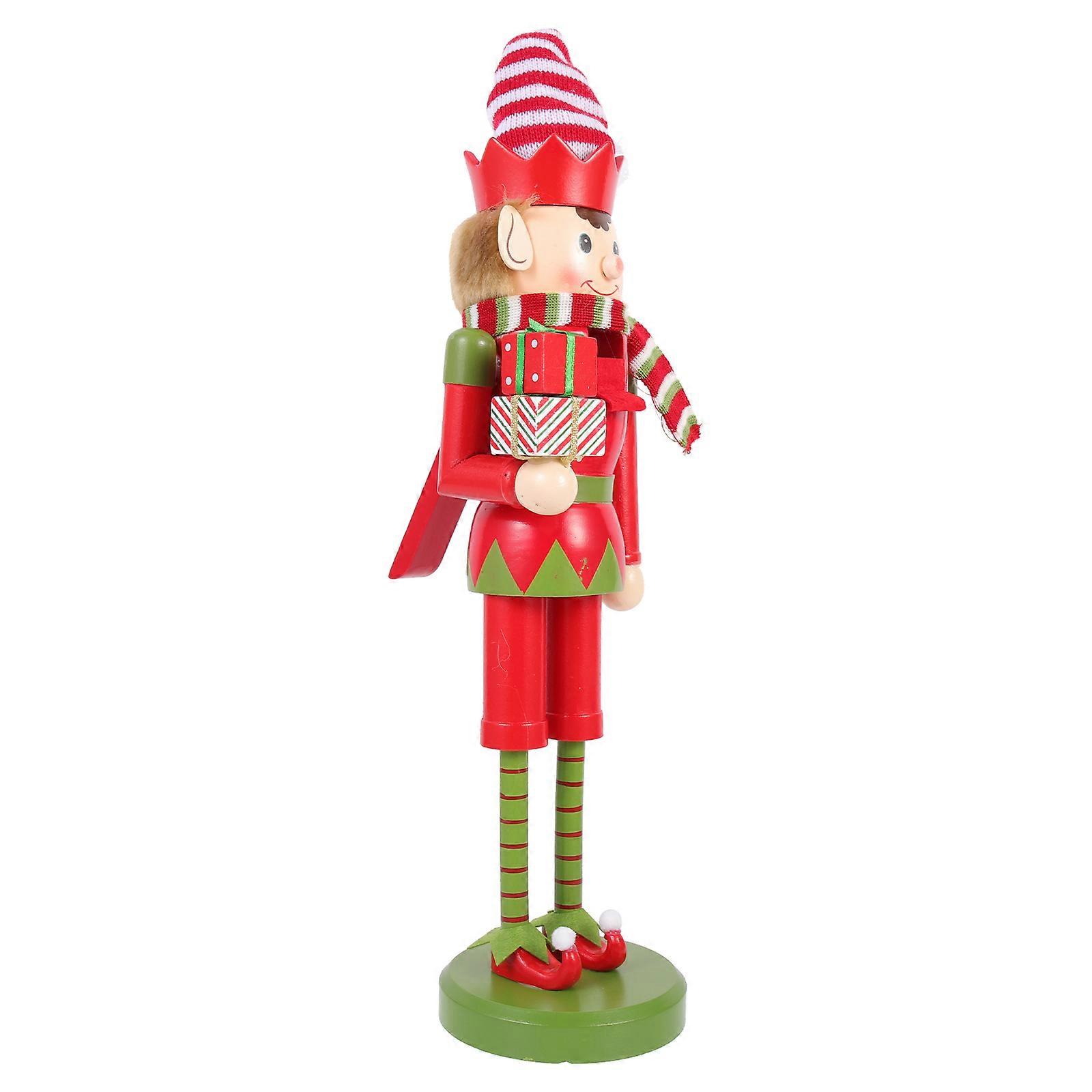 Nutcracker Decoration Wooden Nutcracker Puppet Decor For Home Decor Multi Color Elf Shape Christmas Style 1Pcs