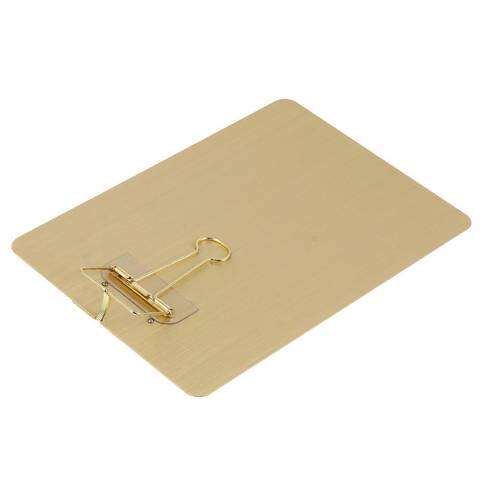 1pc A5 Stainless Steel Clipboard with Metal Clip for Paper Holder and Menu Stand Golden