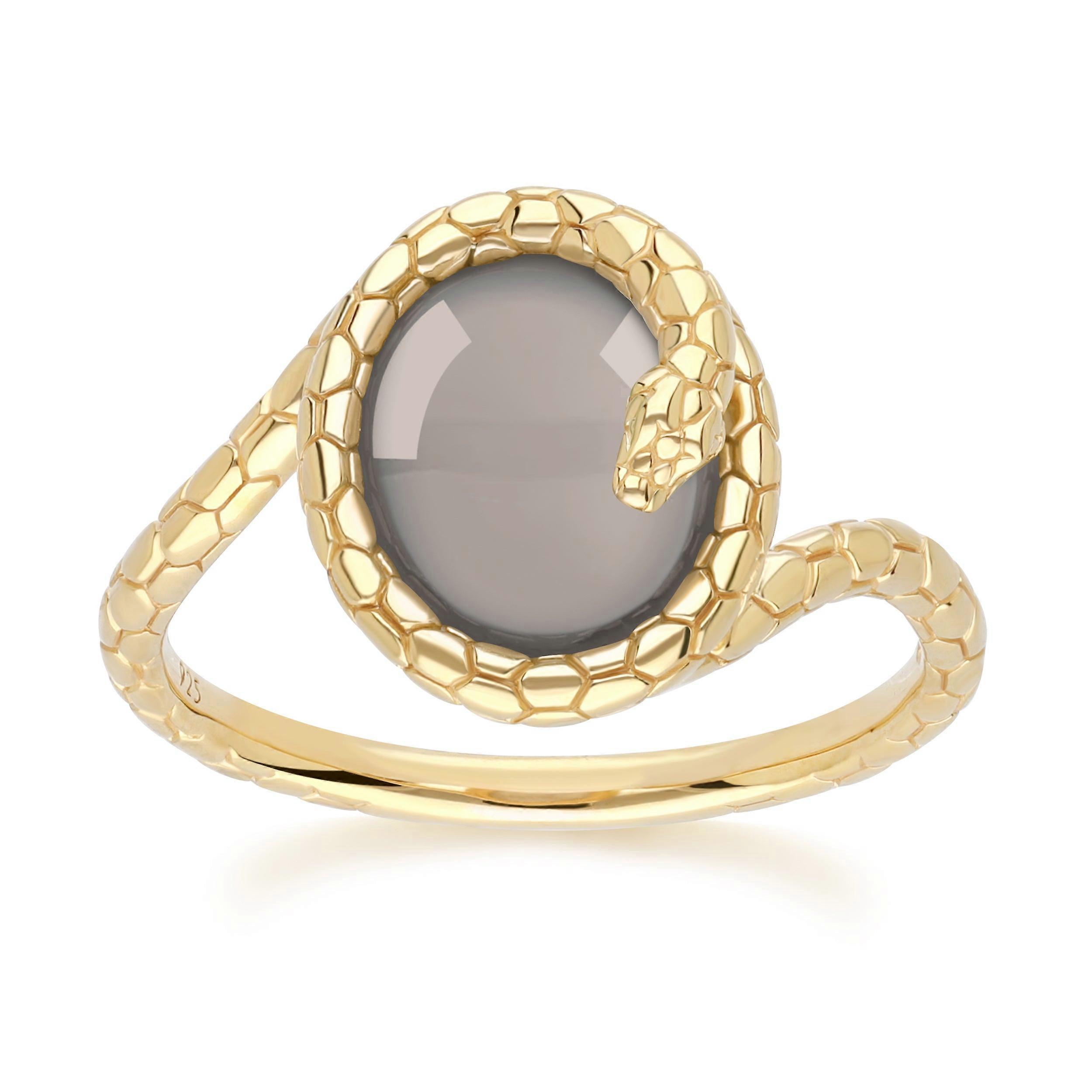 ECFEW™ Black Moonstone Winding Snake Ring In Gold Plated Sterling Silver