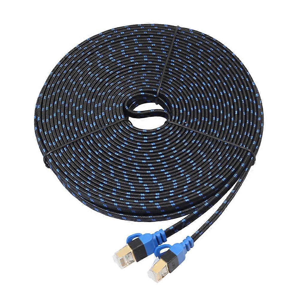 Double-Shielded Cat7 Network Cable For High-Speed Data Transfer Computer Use 15m Black Flat Durability 1Pcs