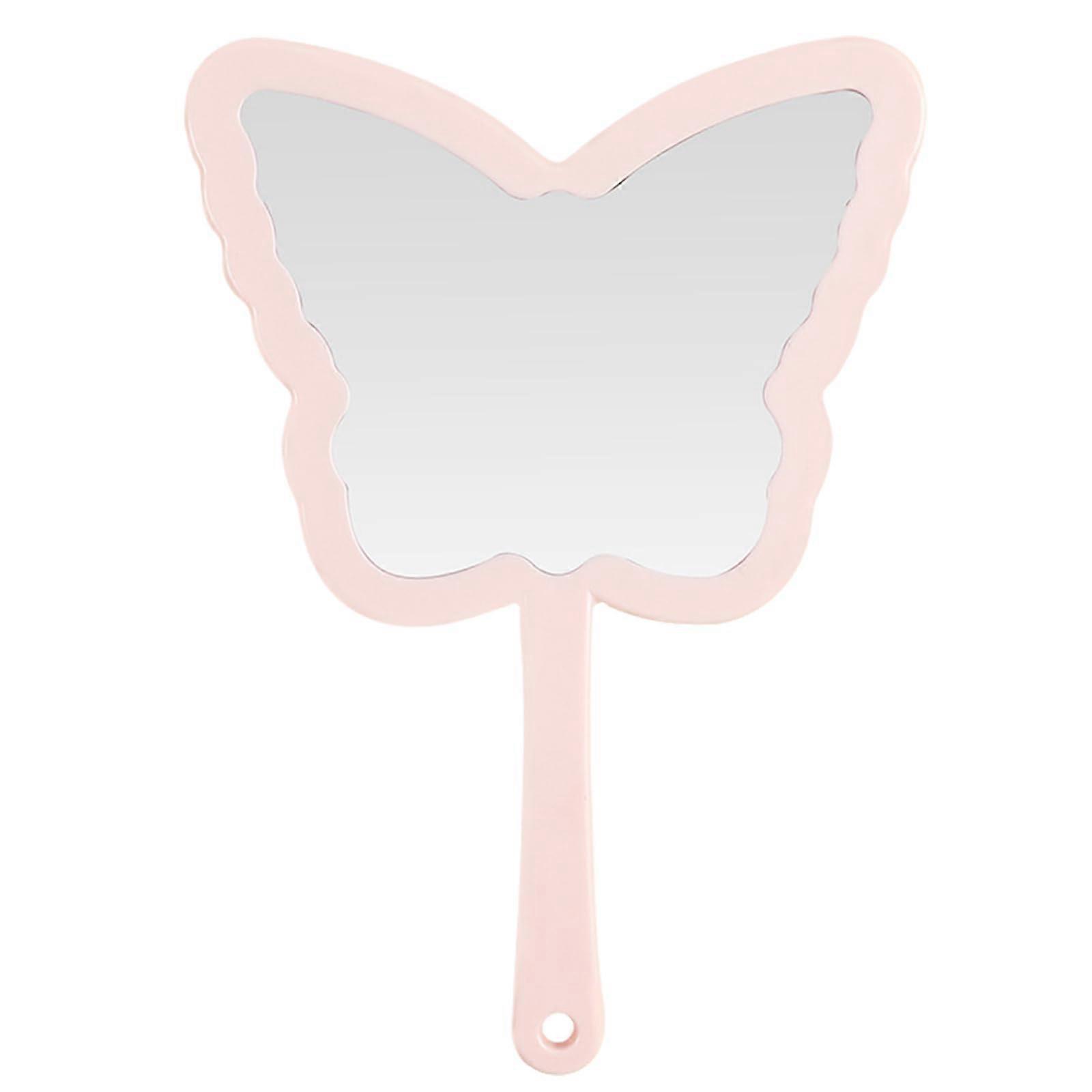 Hand Mirror Small 1 Piece Butterfly-Shaped Cosmetic Mirror with Handle Pink 14x20cm Handy Travel Make-Up Accessory