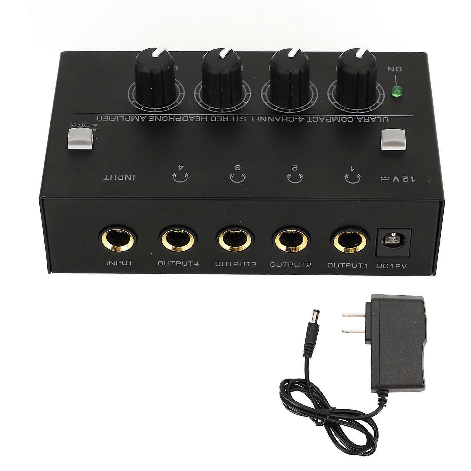 4-Way Headphone Amplifier, Home o Amplifier, Stereo Receivers, Metal Stereo o Amplifier for Studio and Stage Applications, 100-240V US Plug